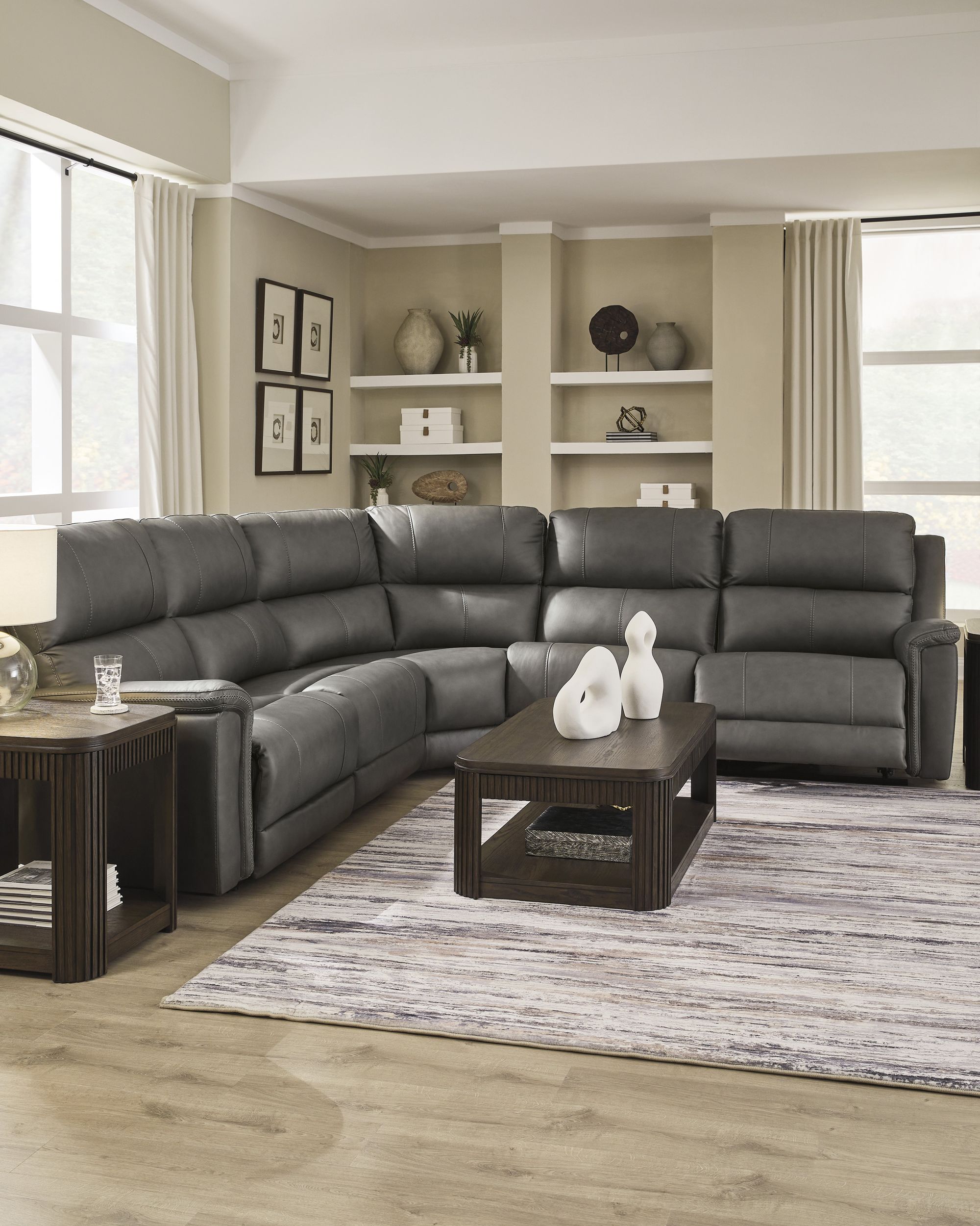 Bleckley 5-Piece Leather/PVC Power Reclining L-Shaped Sectiona Sofa
