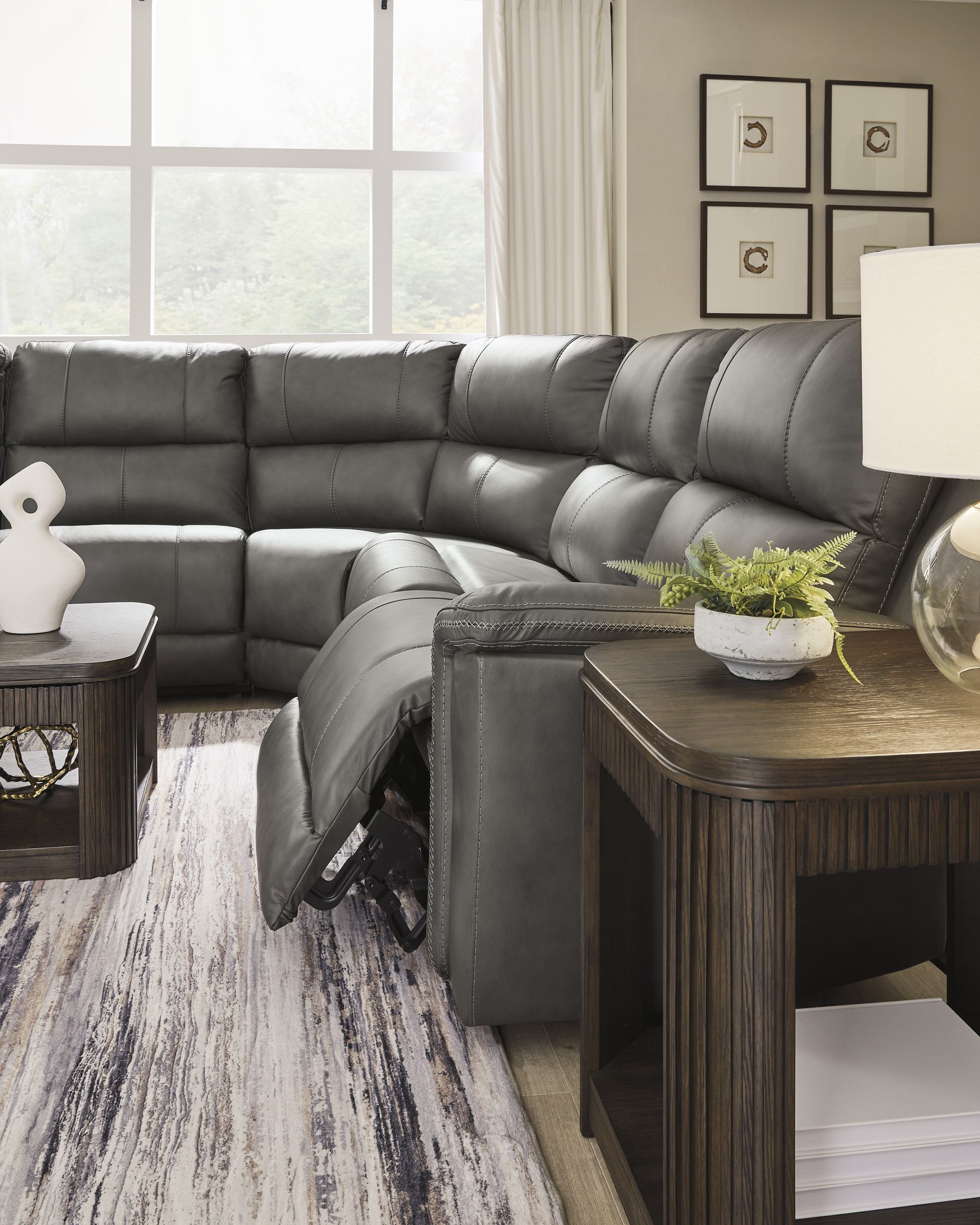 Bleckley 5-Piece Leather/PVC Power Reclining L-Shaped Sectiona Sofa