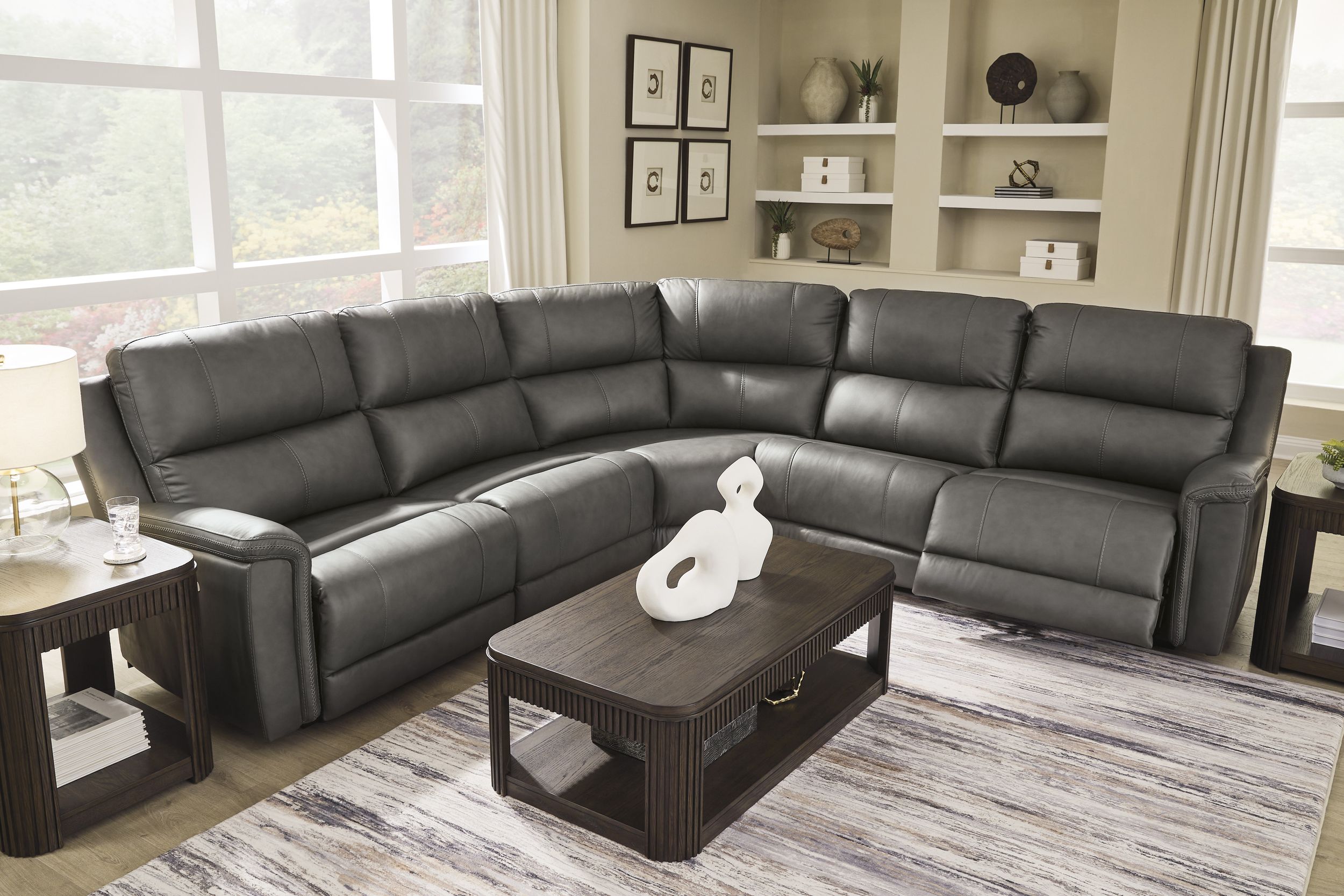 Bleckley 5-Piece Leather/PVC Power Reclining L-Shaped Sectiona Sofa