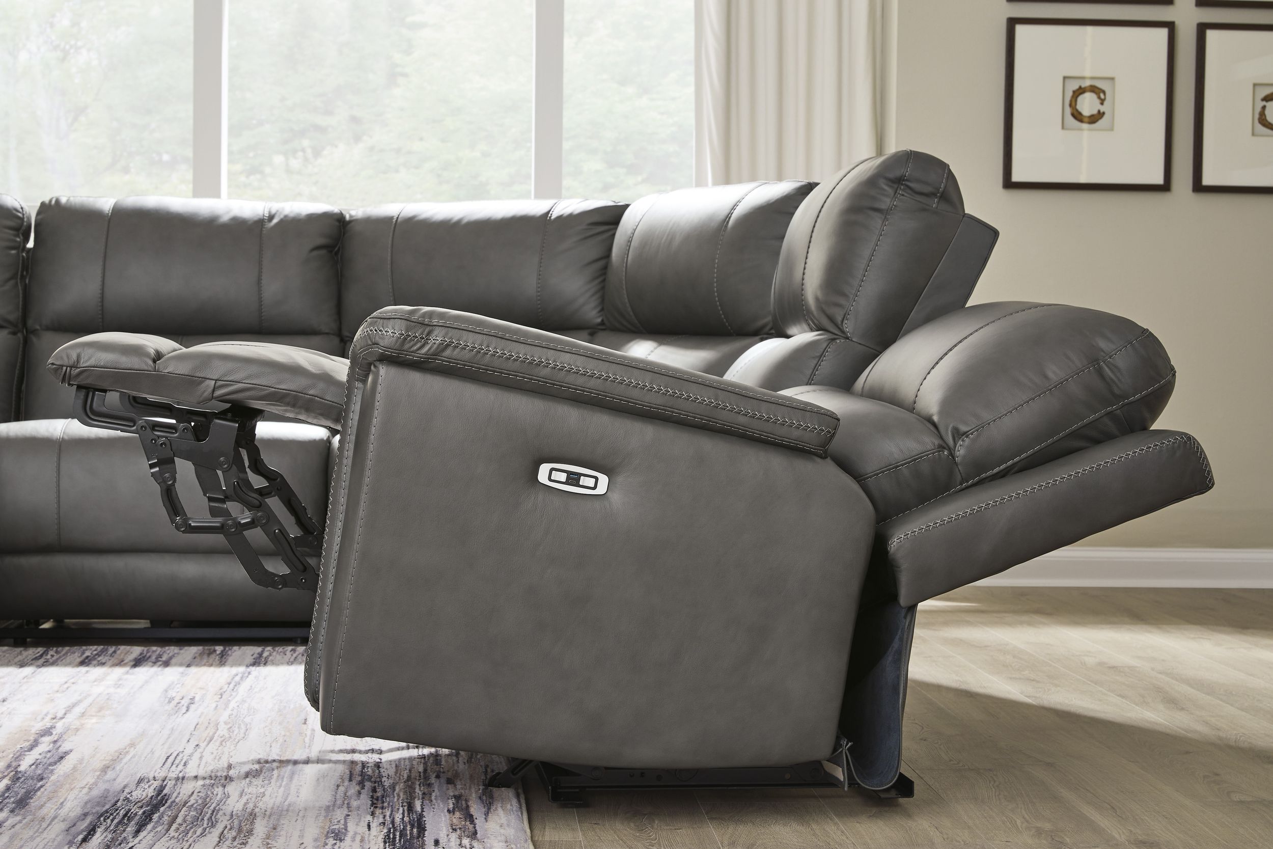 Bleckley 5-Piece Leather/PVC Power Reclining L-Shaped Sectiona Sofa