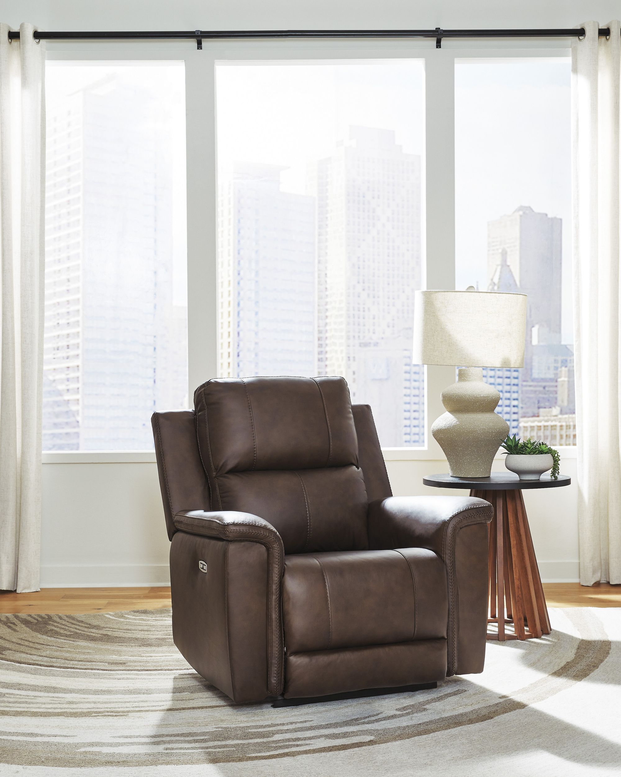 Bleckley Leather/PVC Power Recliner w/Adjustable Headrest