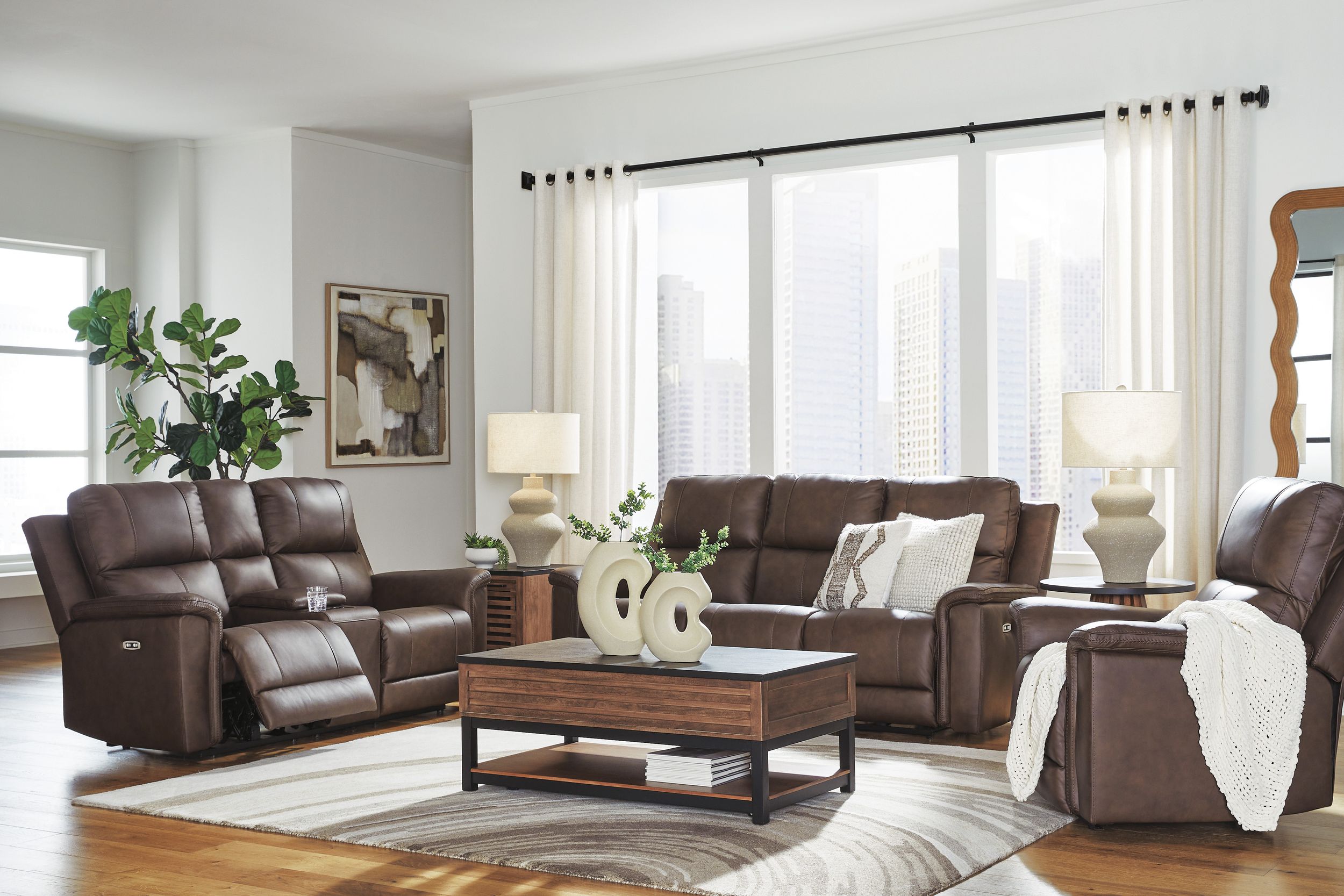Bleckley Leather/PVC Power Reclining Living Set