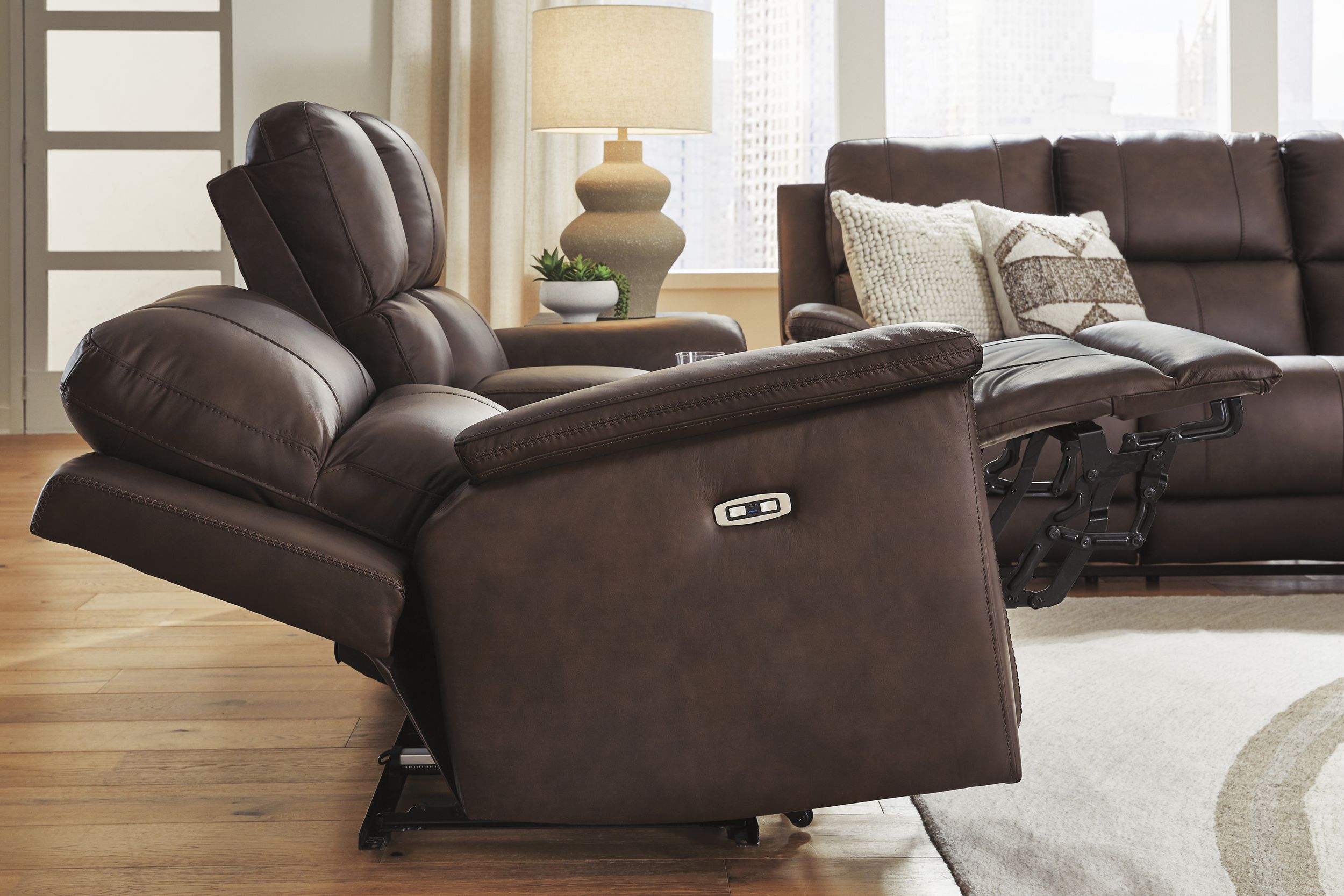 Bleckley Leather/PVC Power Reclining Living Set