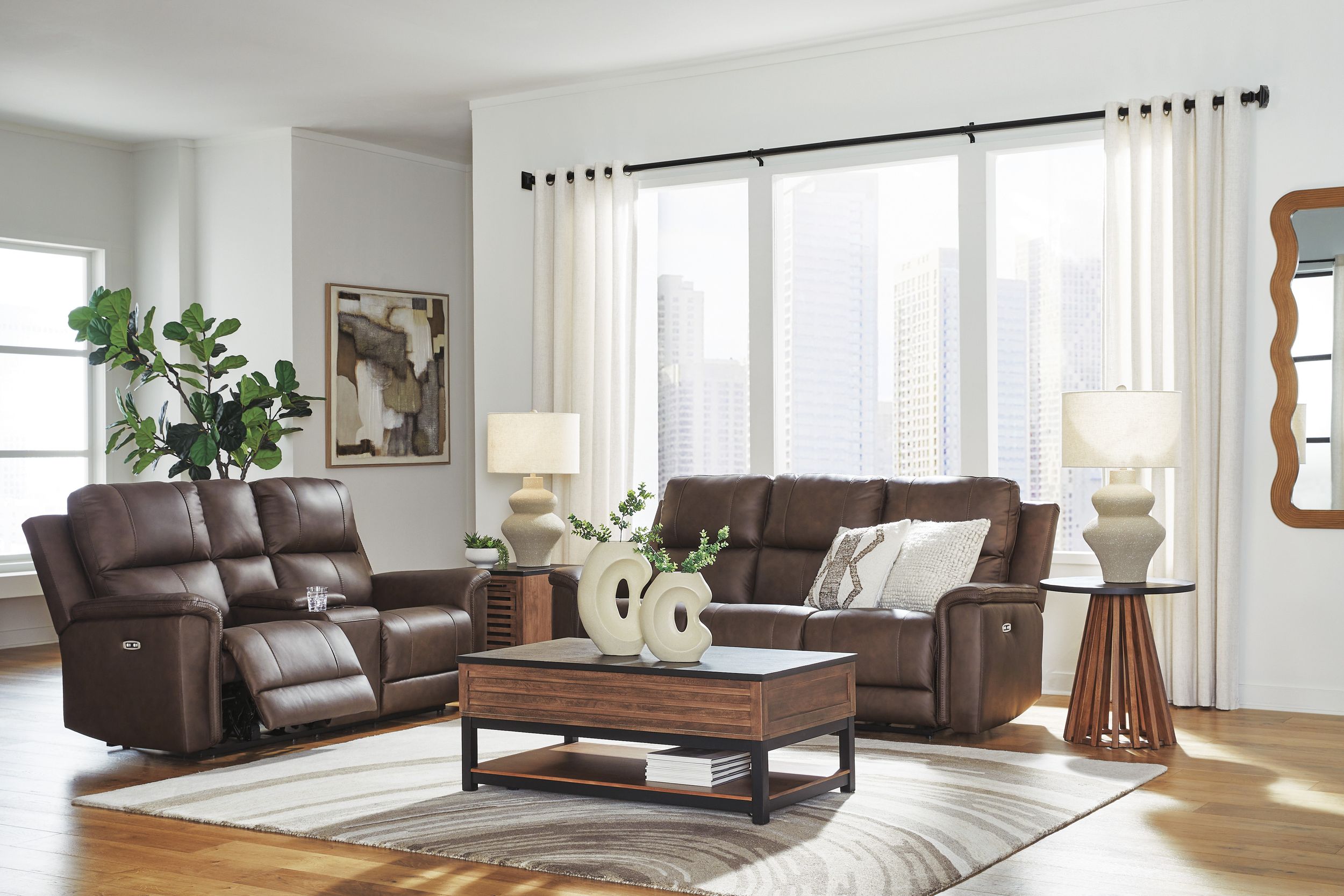 Bleckley Leather/PVC Power Reclining Living Set
