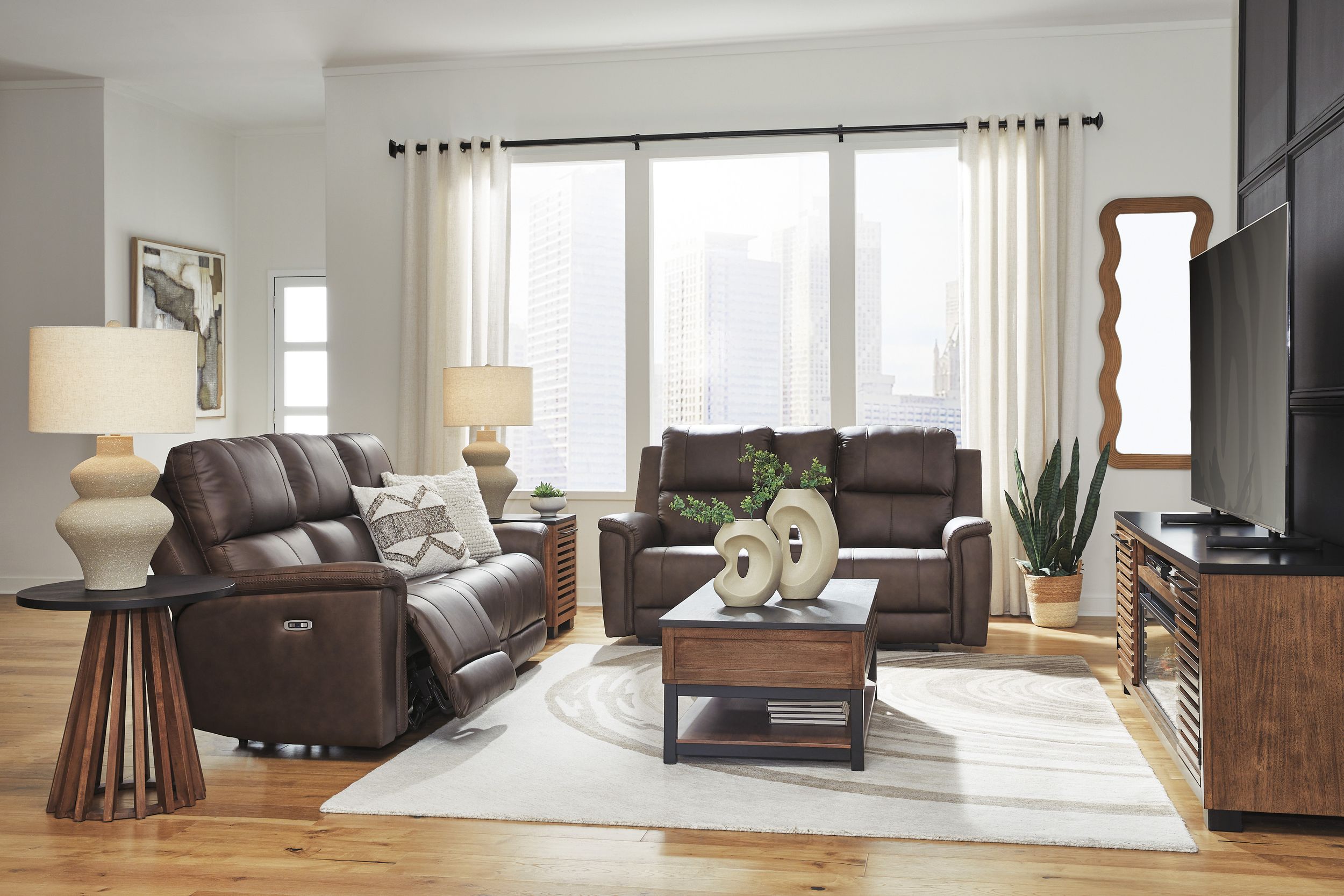 Bleckley Leather/PVC Power Reclining Living Set