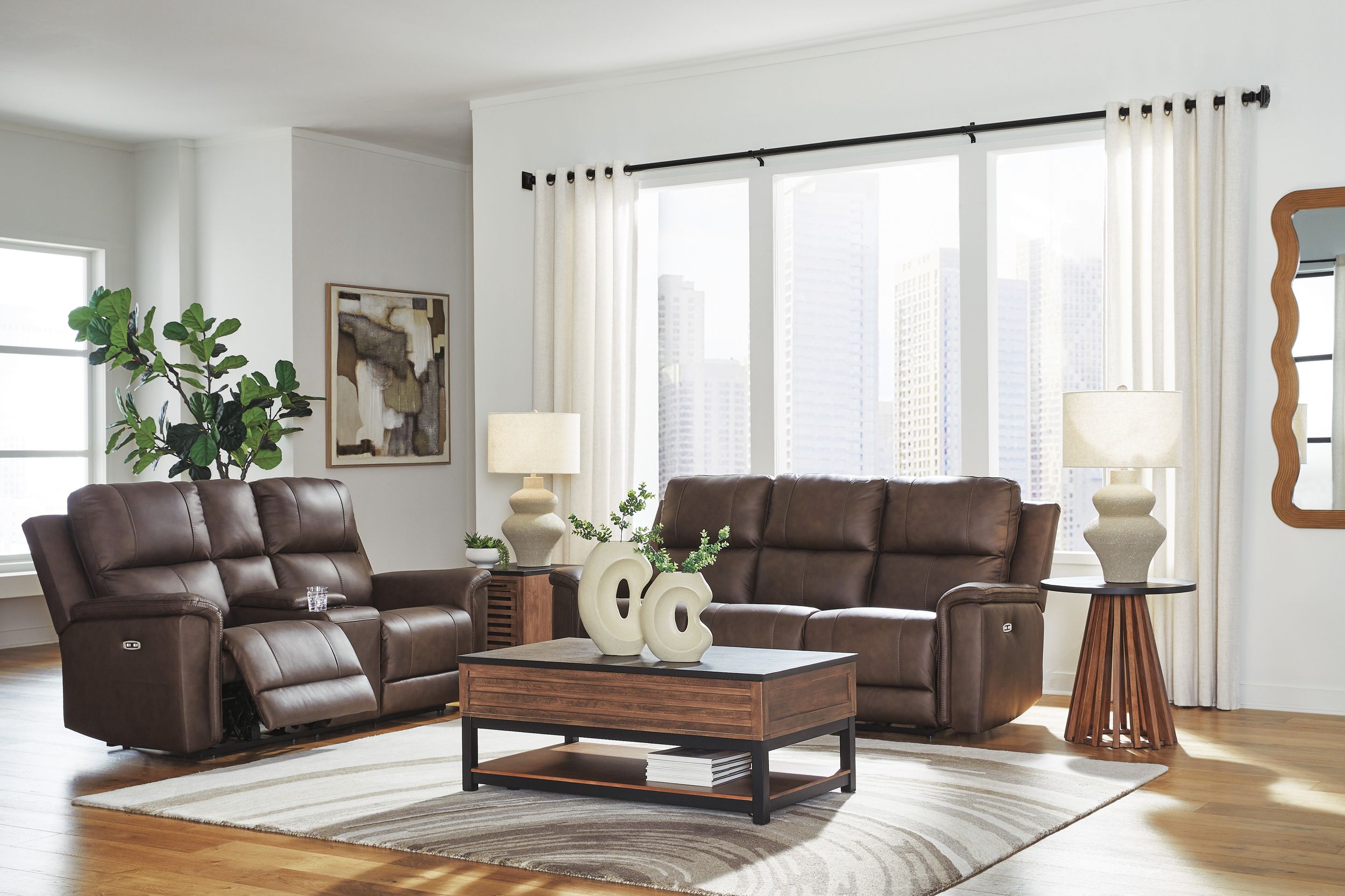 Bleckley Leather/PVC Power Reclining Living Set