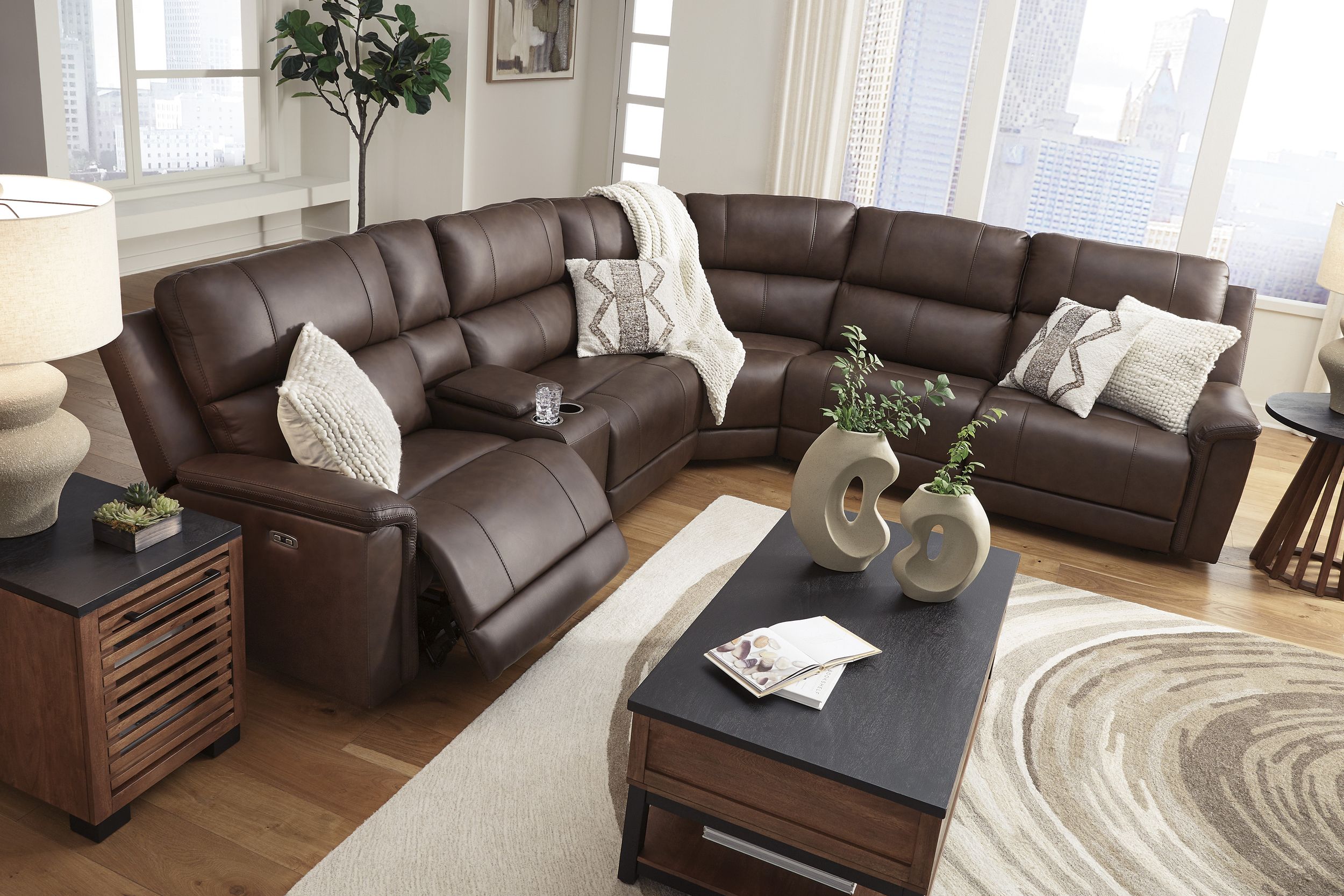 Bleckley 6-Piece Leather/PVC Power Reclining L-Shaped Sectional Sofa