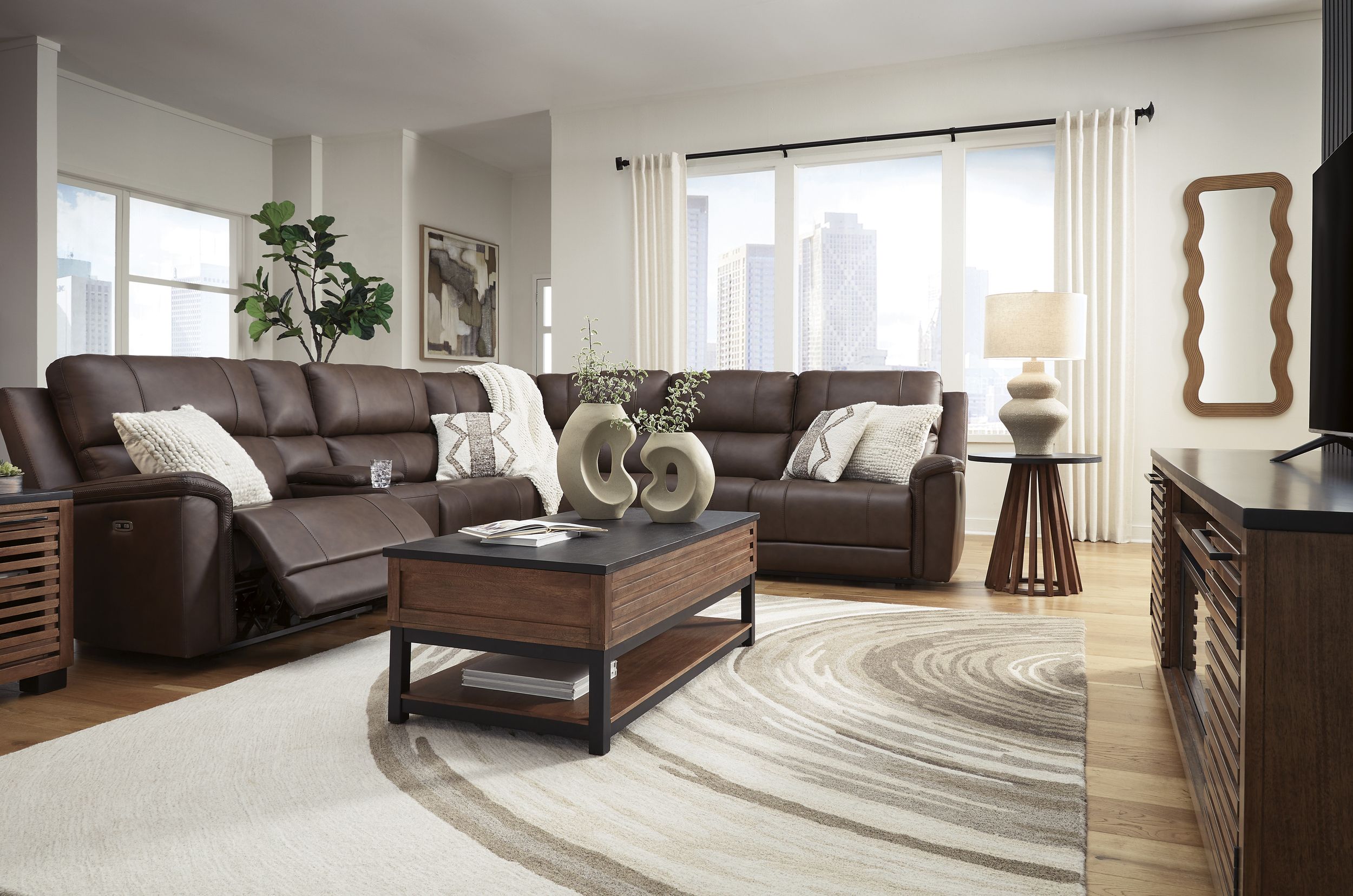 Bleckley 6-Piece Leather/PVC Power Reclining L-Shaped Sectional Sofa