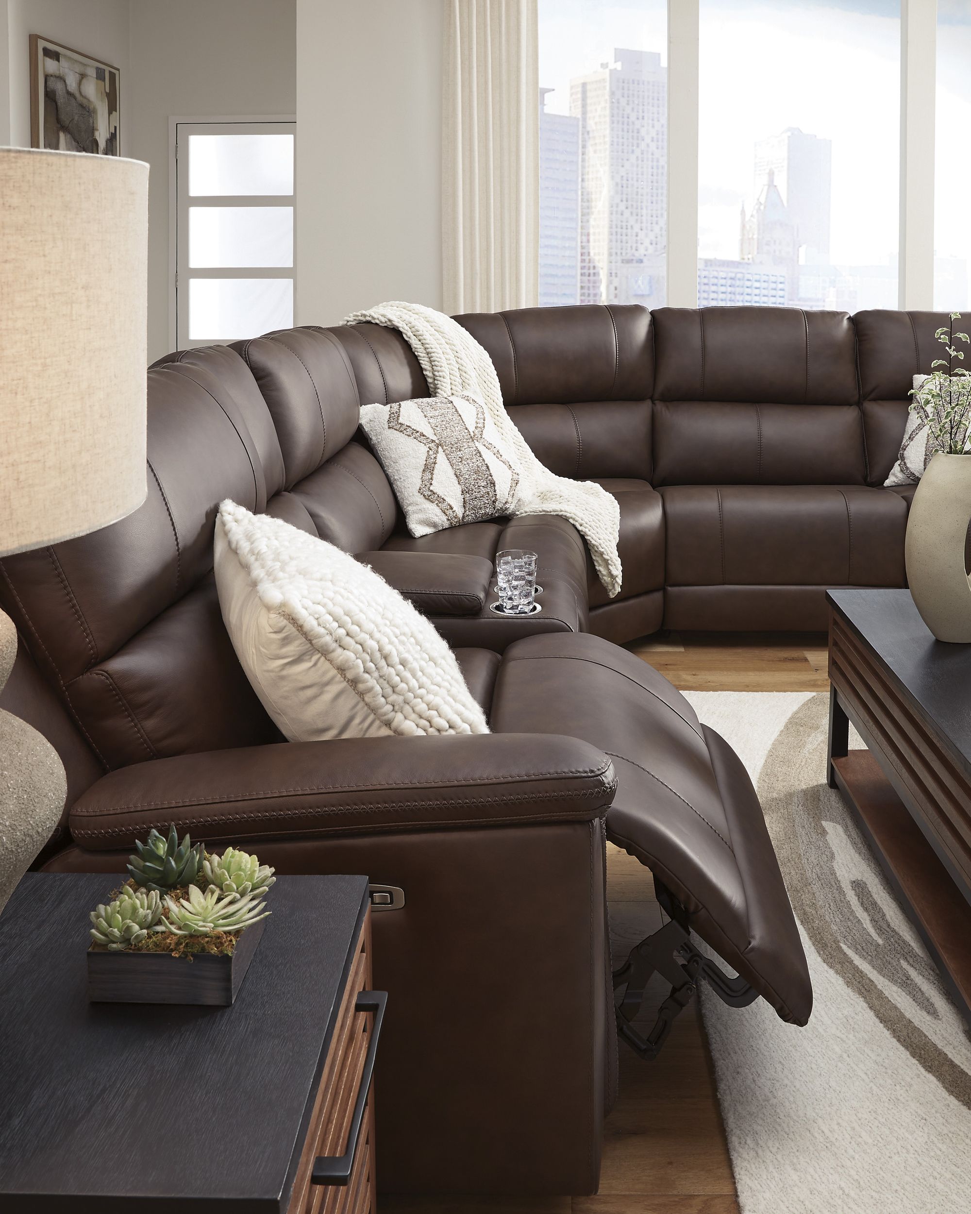Bleckley 6-Piece Leather/PVC Power Reclining L-Shaped Sectional Sofa