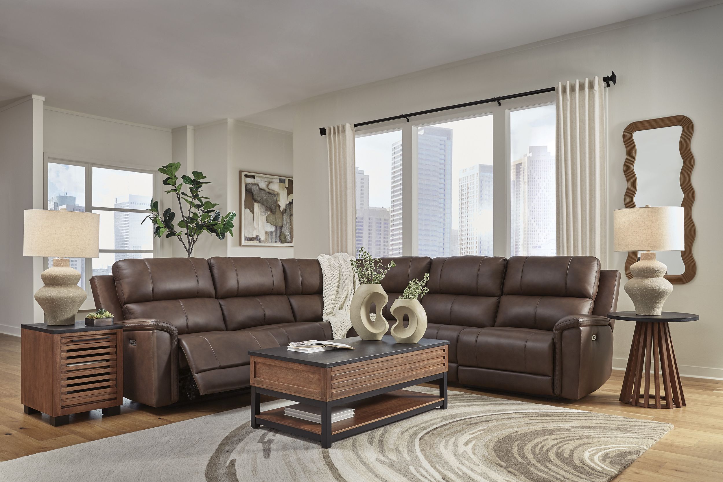 Bleckley 5-Piece Leather/PVC Power Reclining L-Shaped Sectiona Sofa