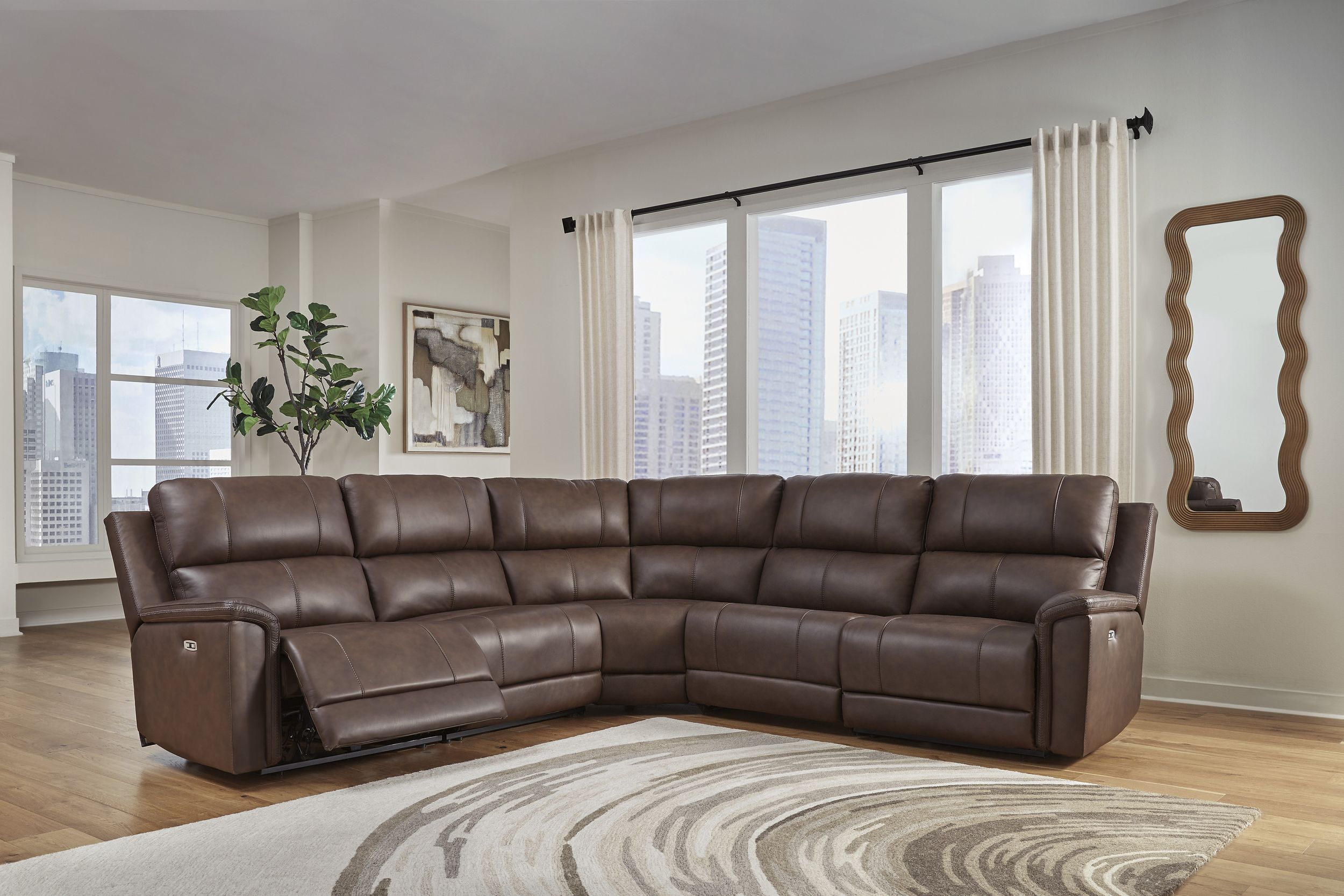 Bleckley 5-Piece Leather/PVC Power Reclining L-Shaped Sectional Sofa
