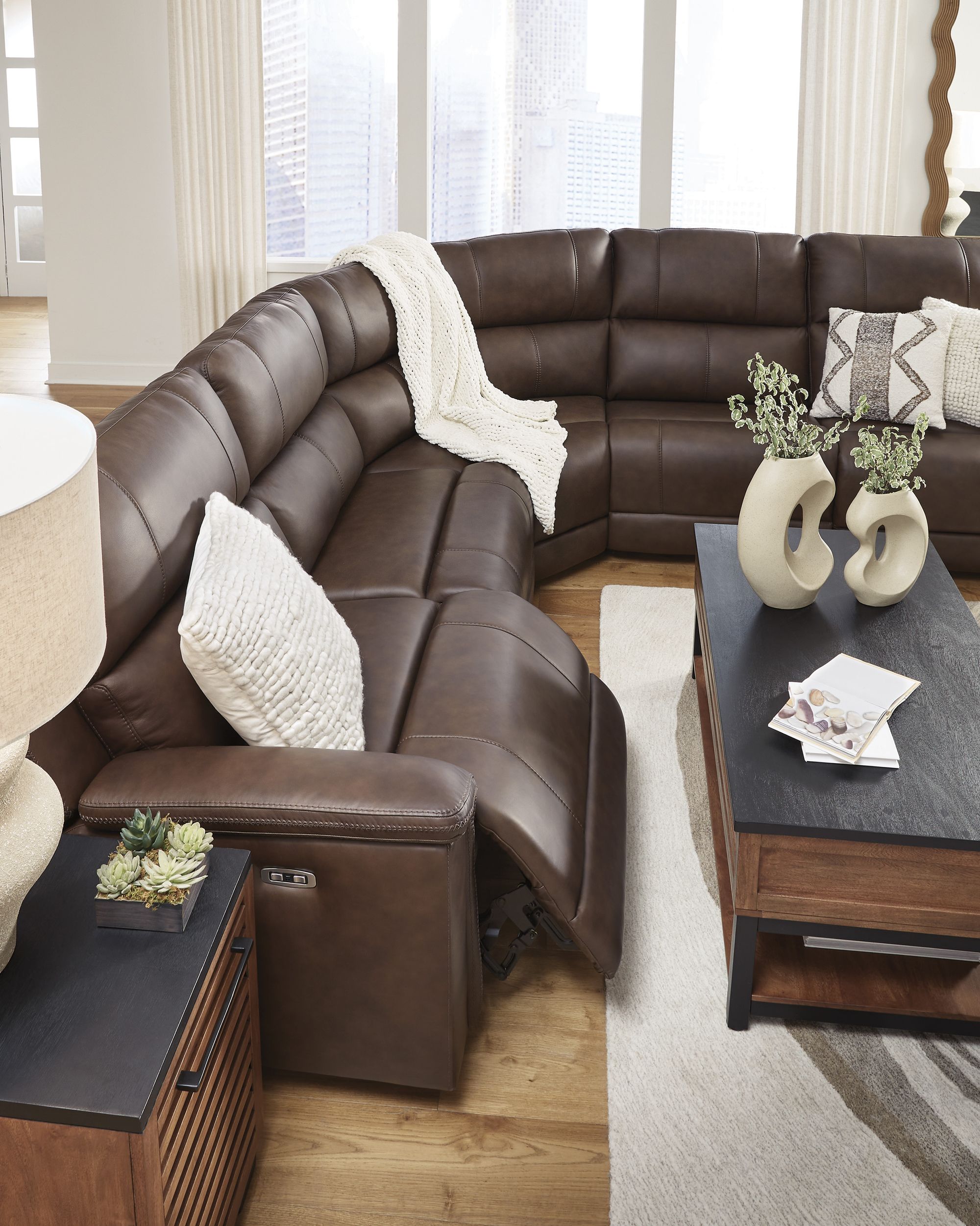 Bleckley 5-Piece Leather/PVC Power Reclining L-Shaped Sectional Sofa