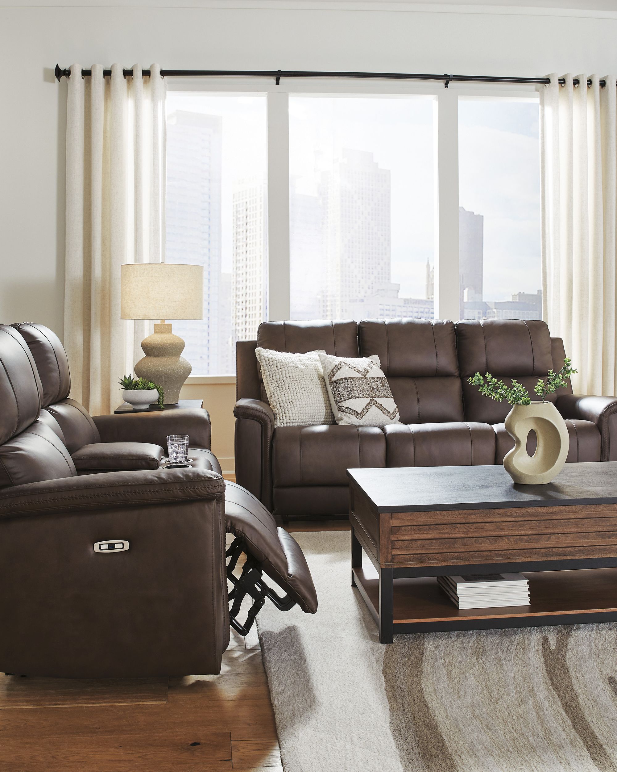 Bleckley Leather/PVC Power Reclining Living Set