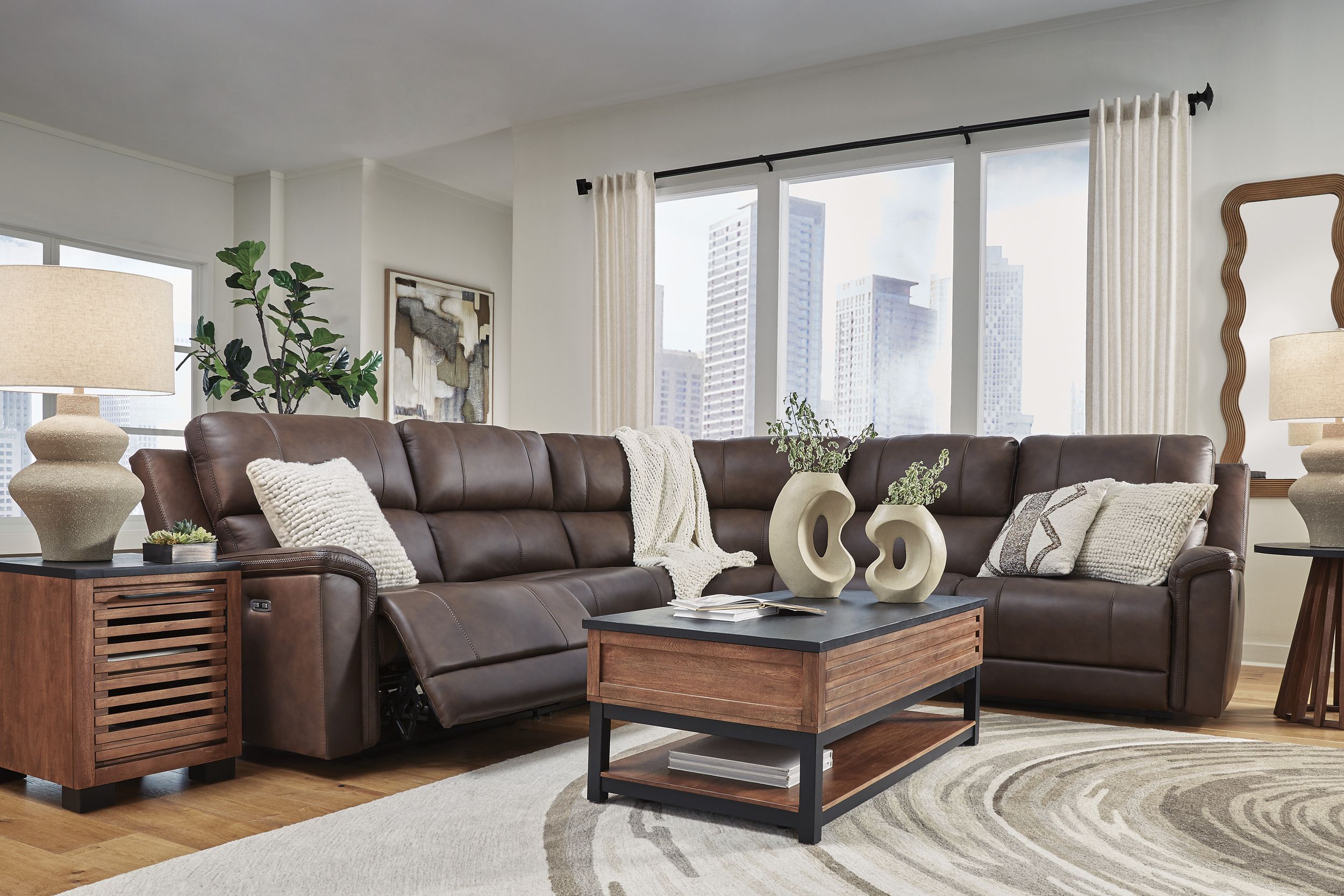 Bleckley 5-Piece Leather/PVC Power Reclining L-Shaped Sectional Sofa