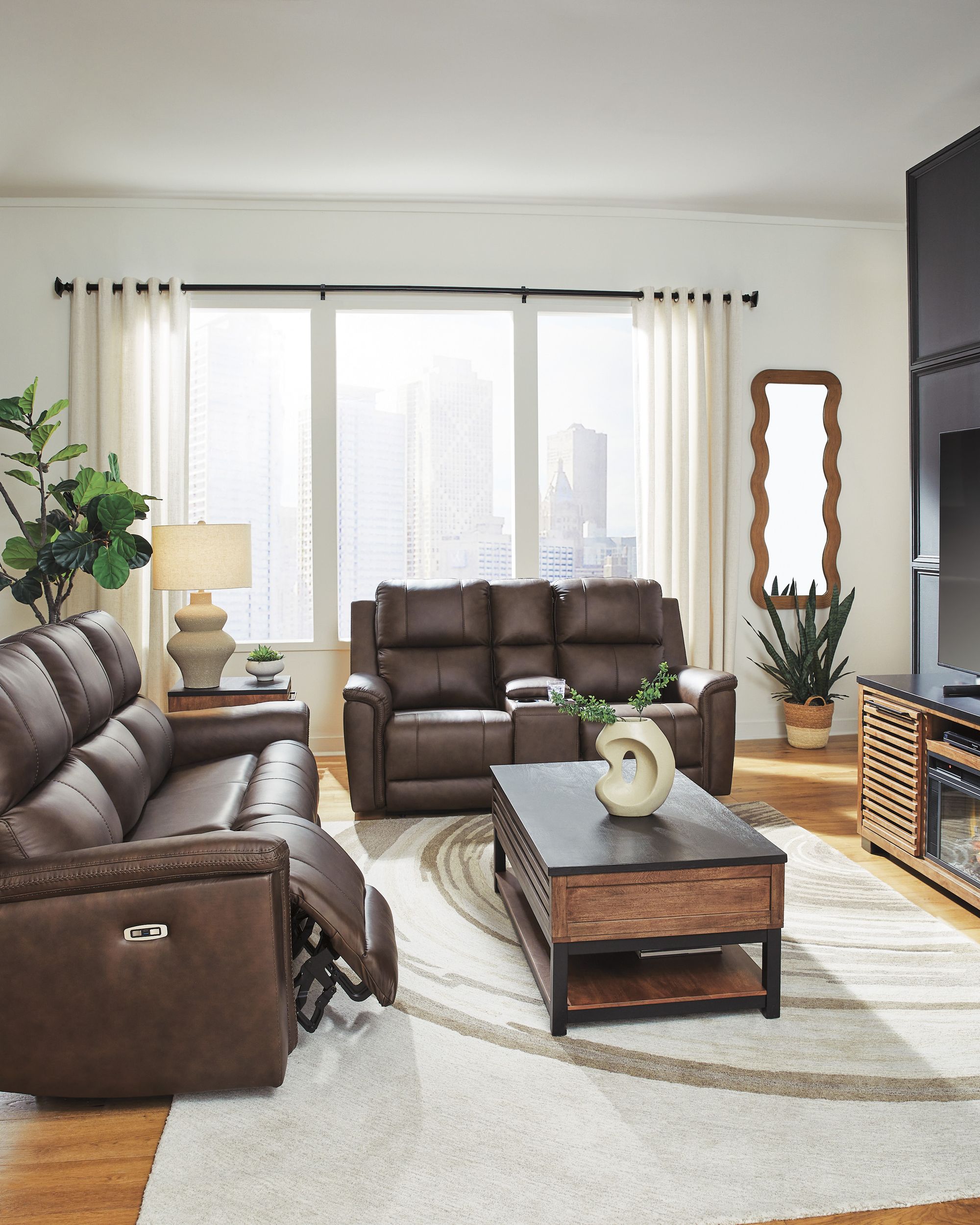 Bleckley Leather/PVC Power Reclining Living Set