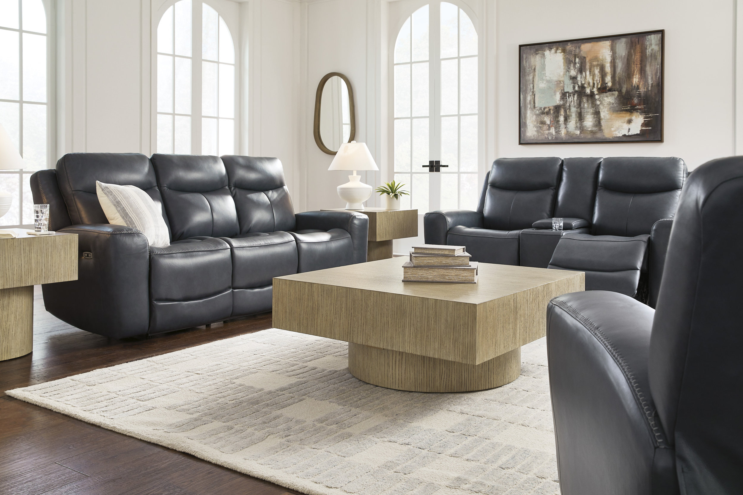 Next Move Leather Power Reclining Living Room Set with Adjustable Headrest