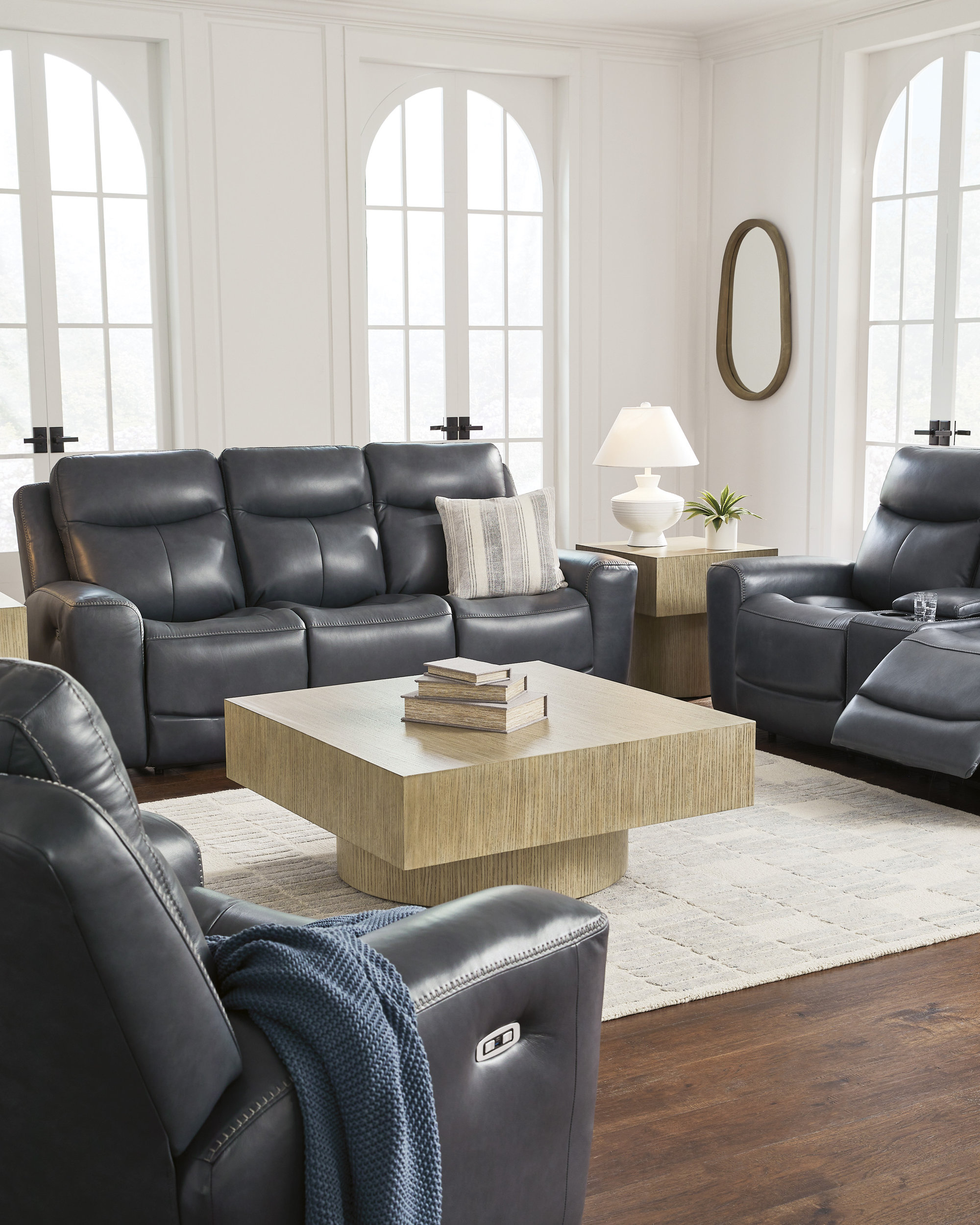 Next Move Leather Power Reclining Living Room Set with Adjustable Headrest