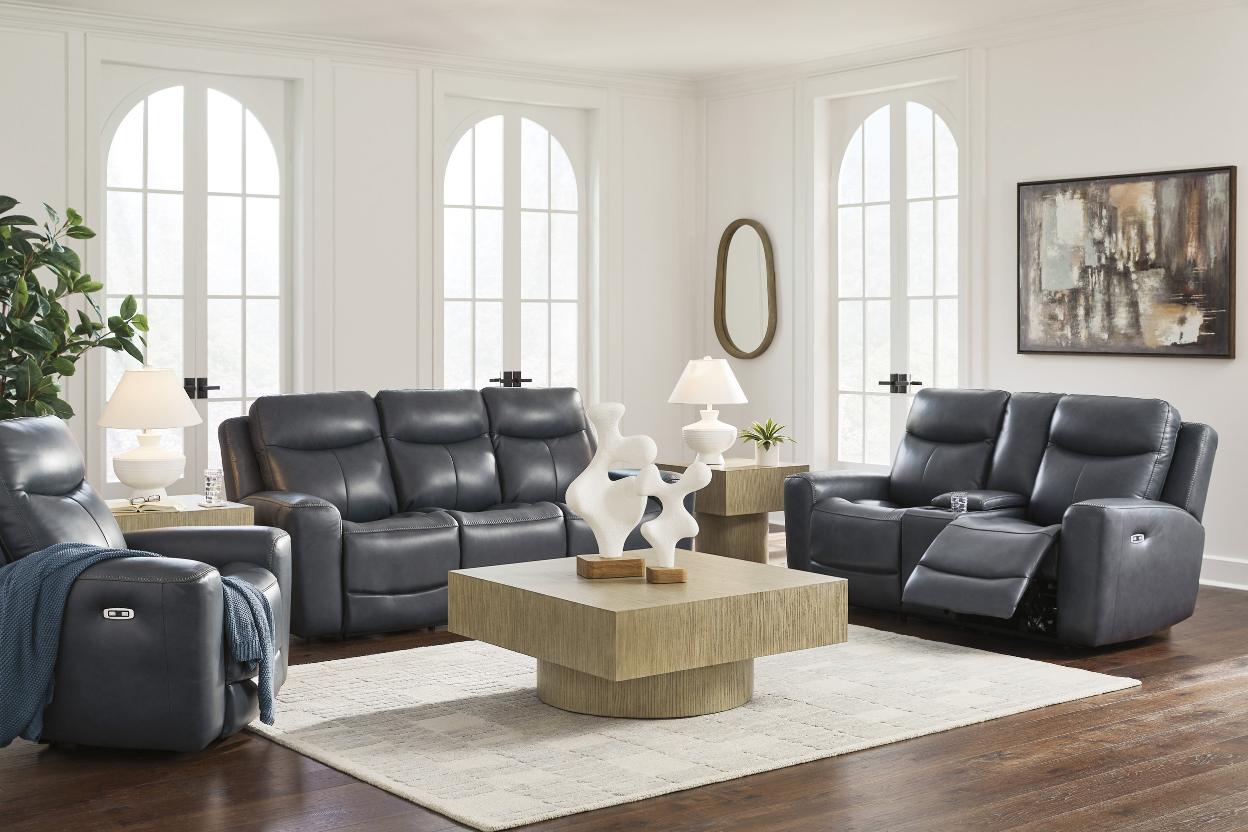 Next Move Leather Power Reclining Living Room Set with Adjustable Headrest