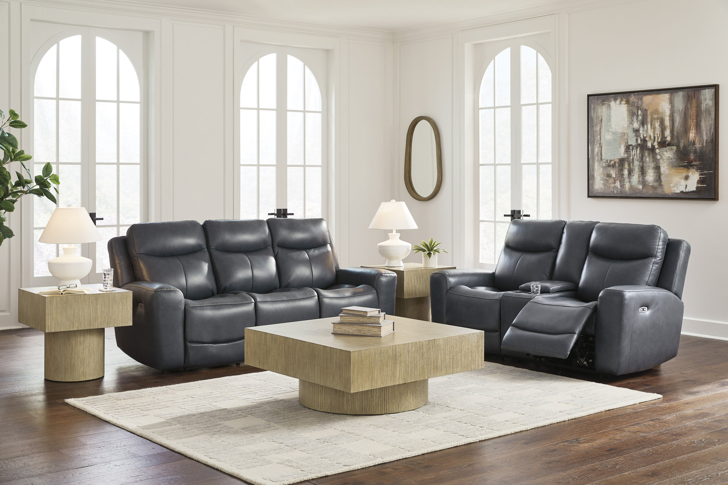 Next Move Leather Power Reclining Living Room Set with Adjustable Headrest