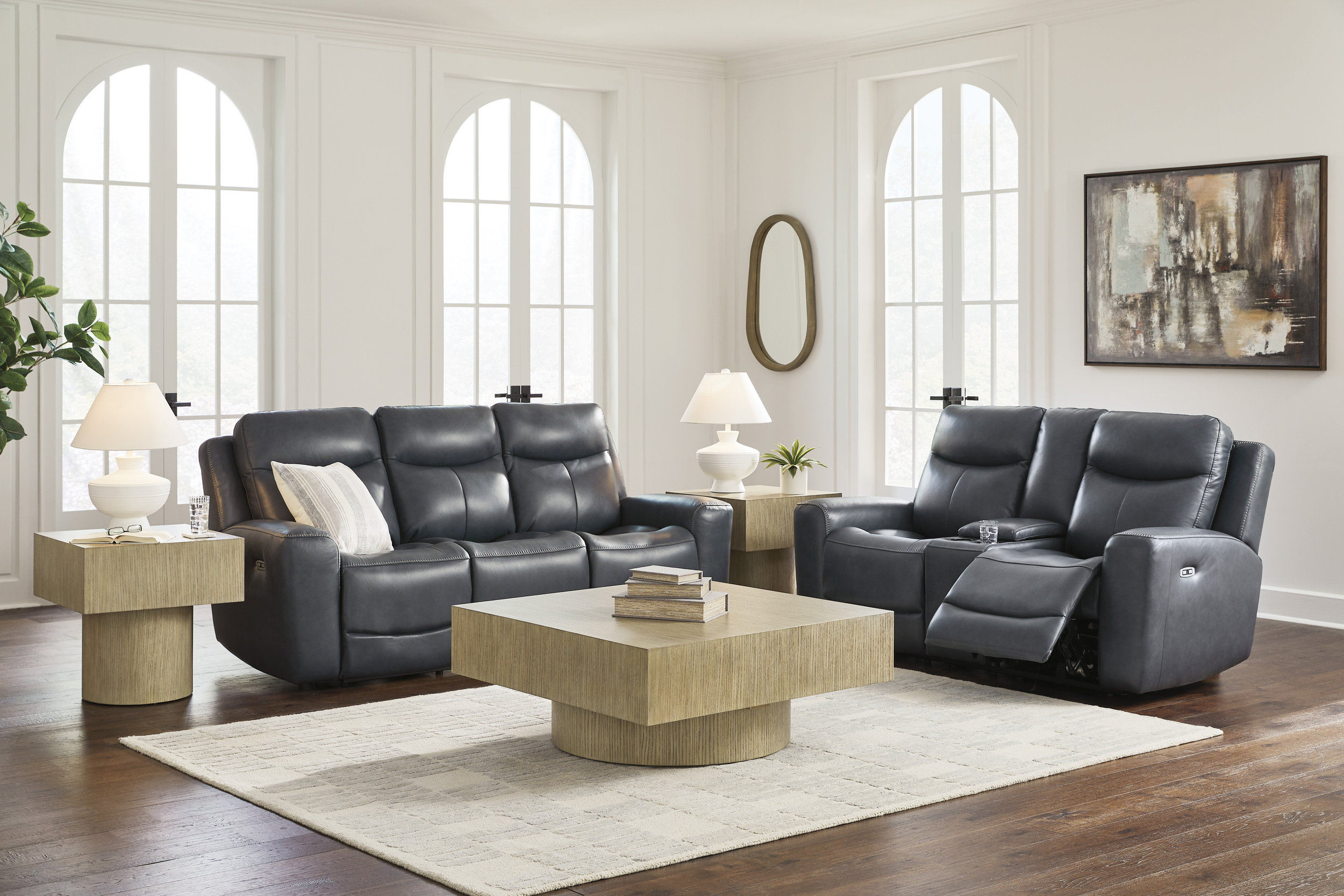 Next Move Leather Power Reclining Living Room Set with Adjustable Headrest