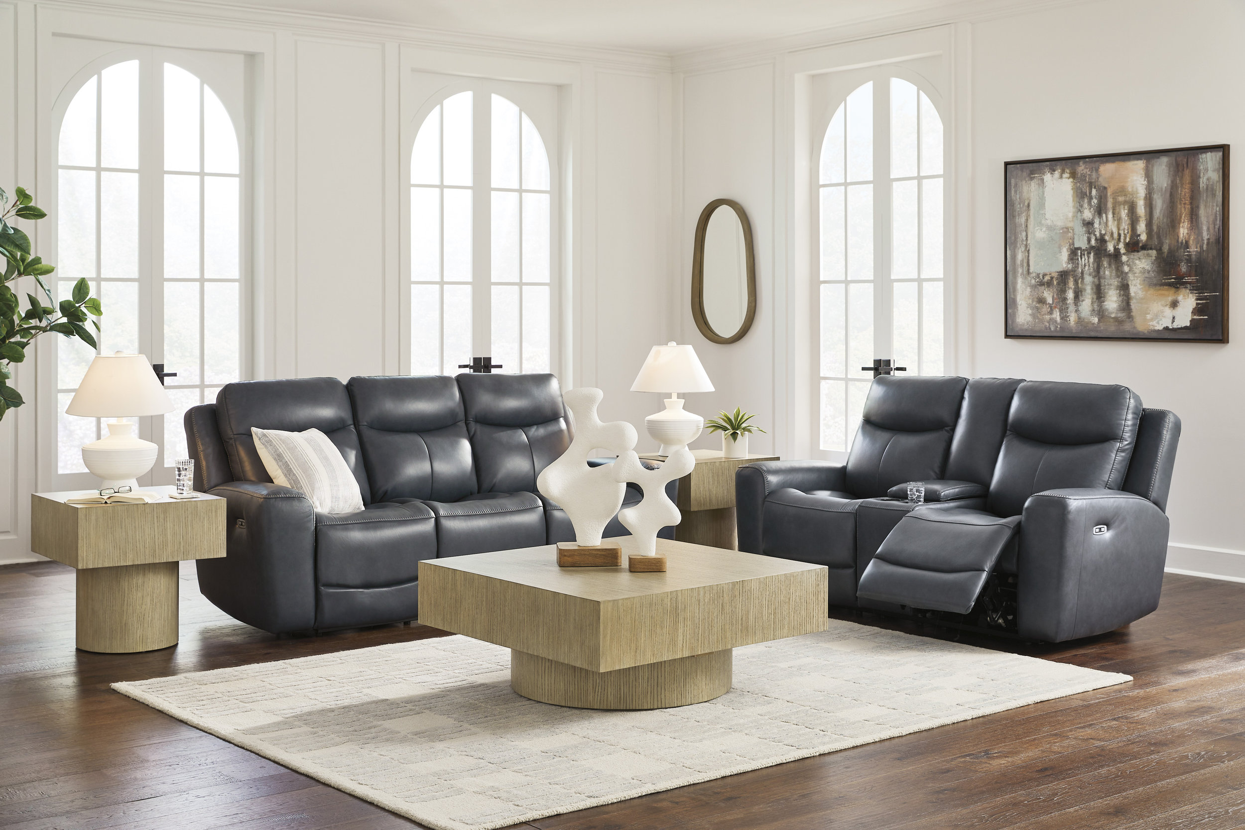 Next Move Leather Power Reclining Living Room Set with Adjustable Headrest