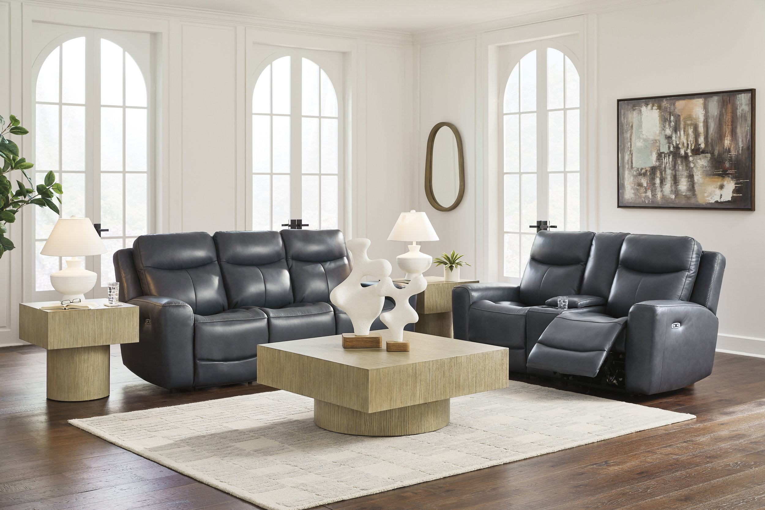 Next Move Leather Power Reclining Living Room Set with Adjustable Headrest