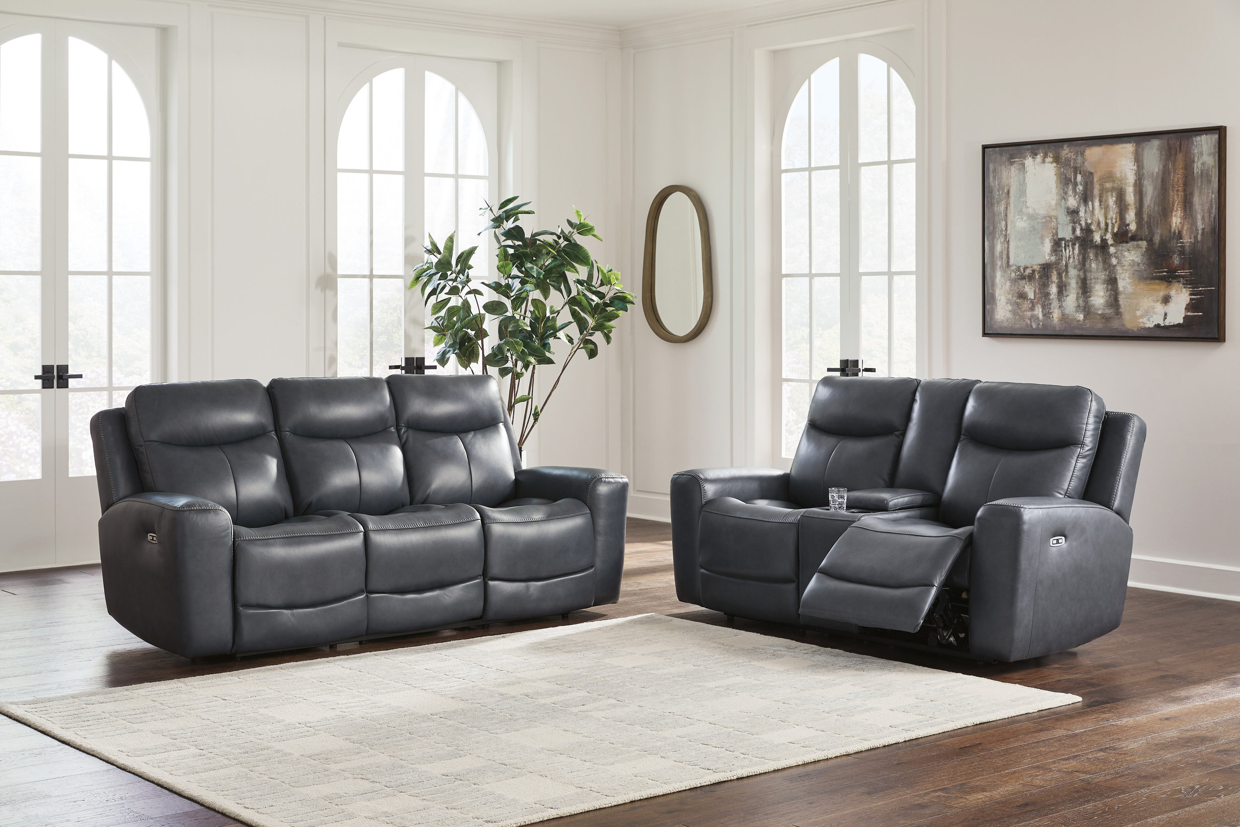 Next Move Leather Power Reclining Living Room Set with Adjustable Headrest