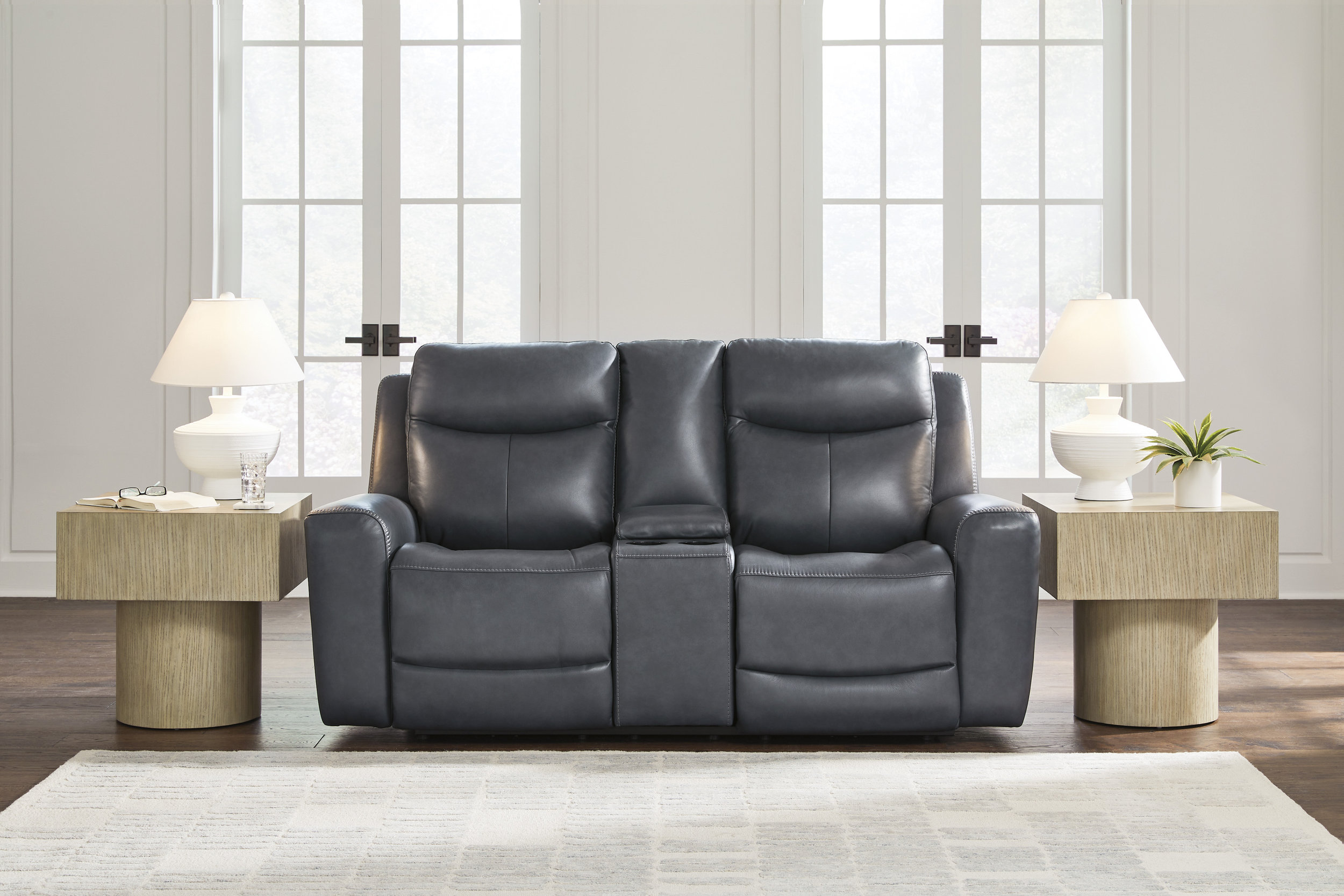Next Move Leather Power Reclining Living Room Set with Adjustable Headrest