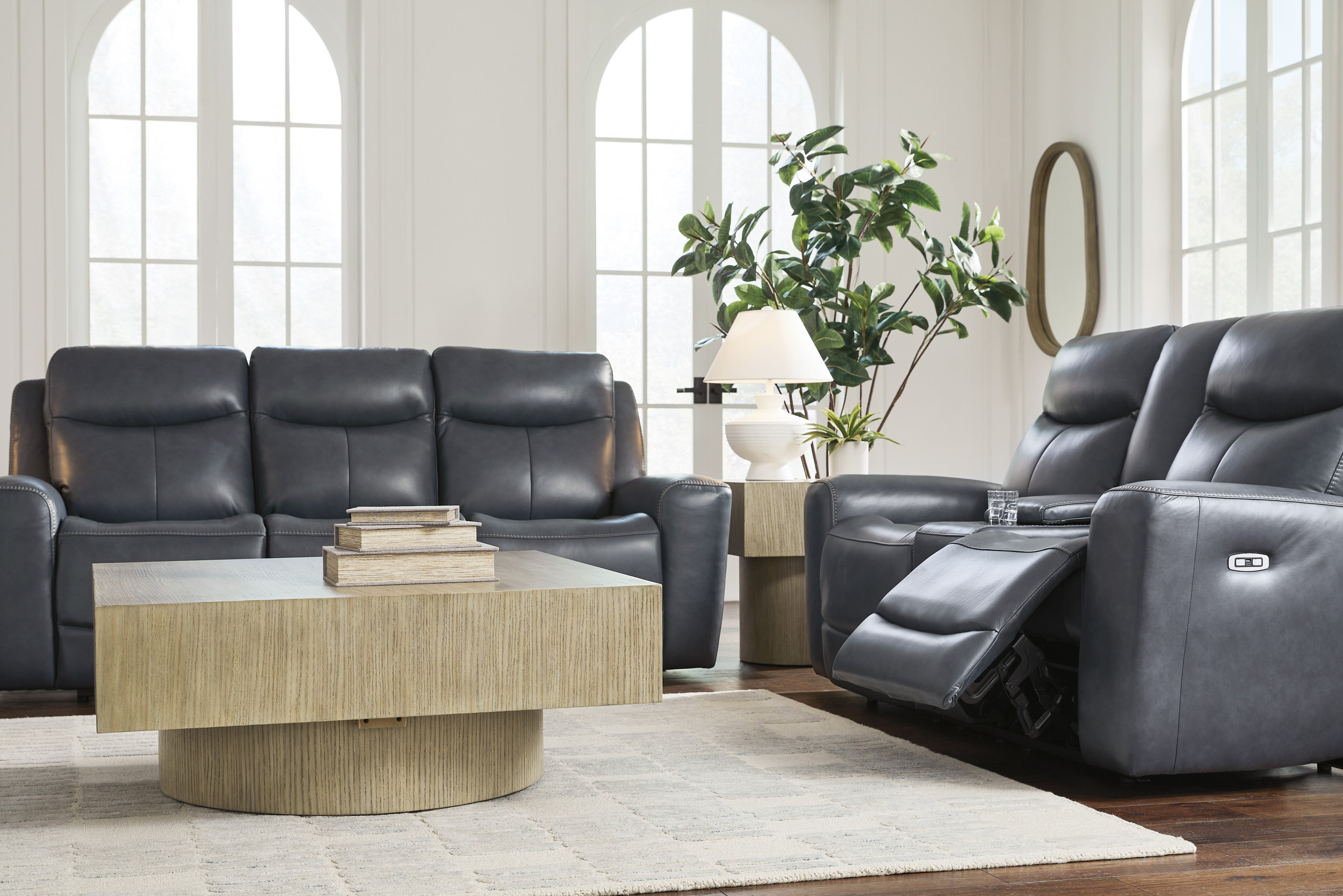 Next Move Leather Power Reclining Living Room Set with Adjustable Headrest