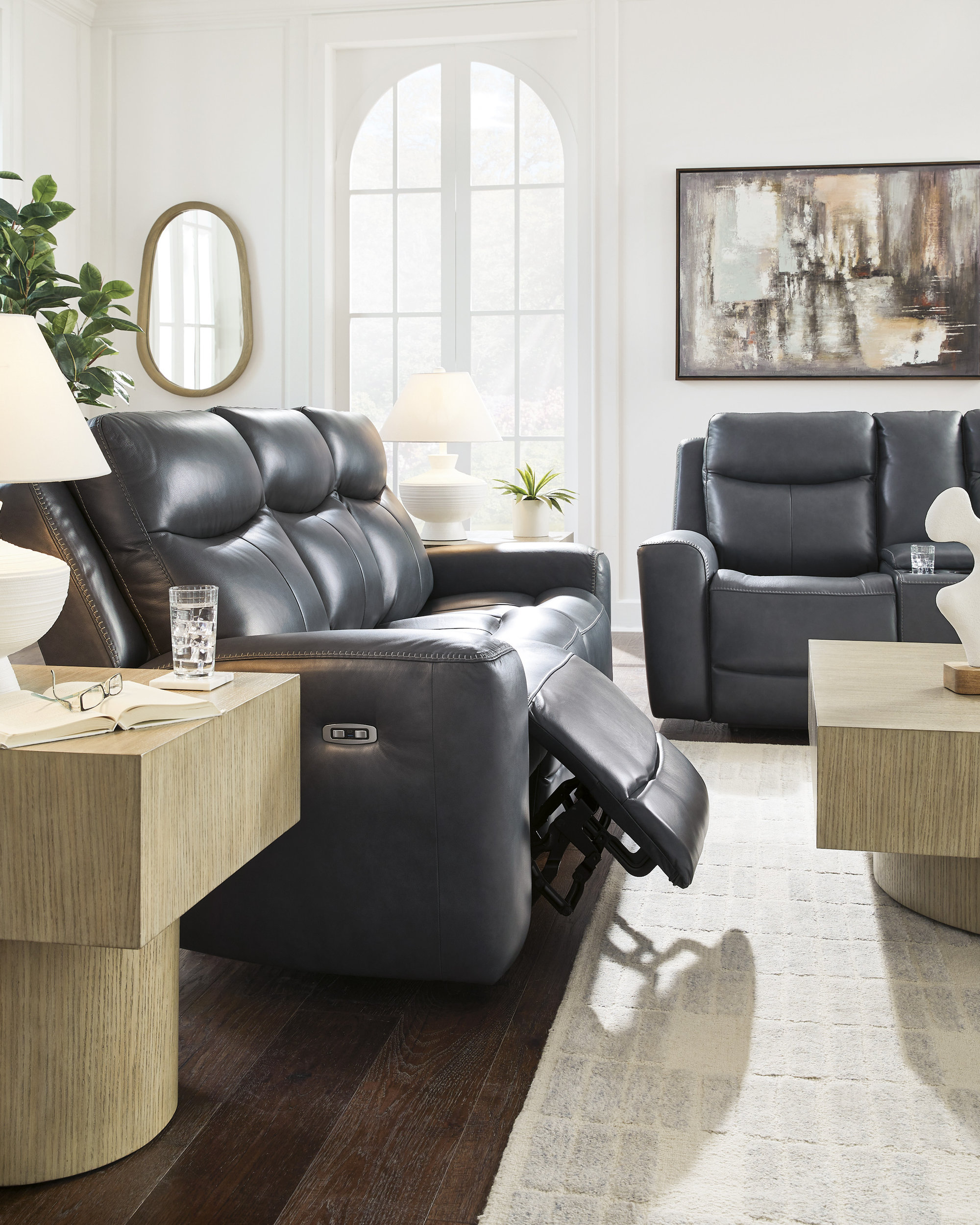 Next Move Leather Power Reclining Living Room Set with Adjustable Headrest