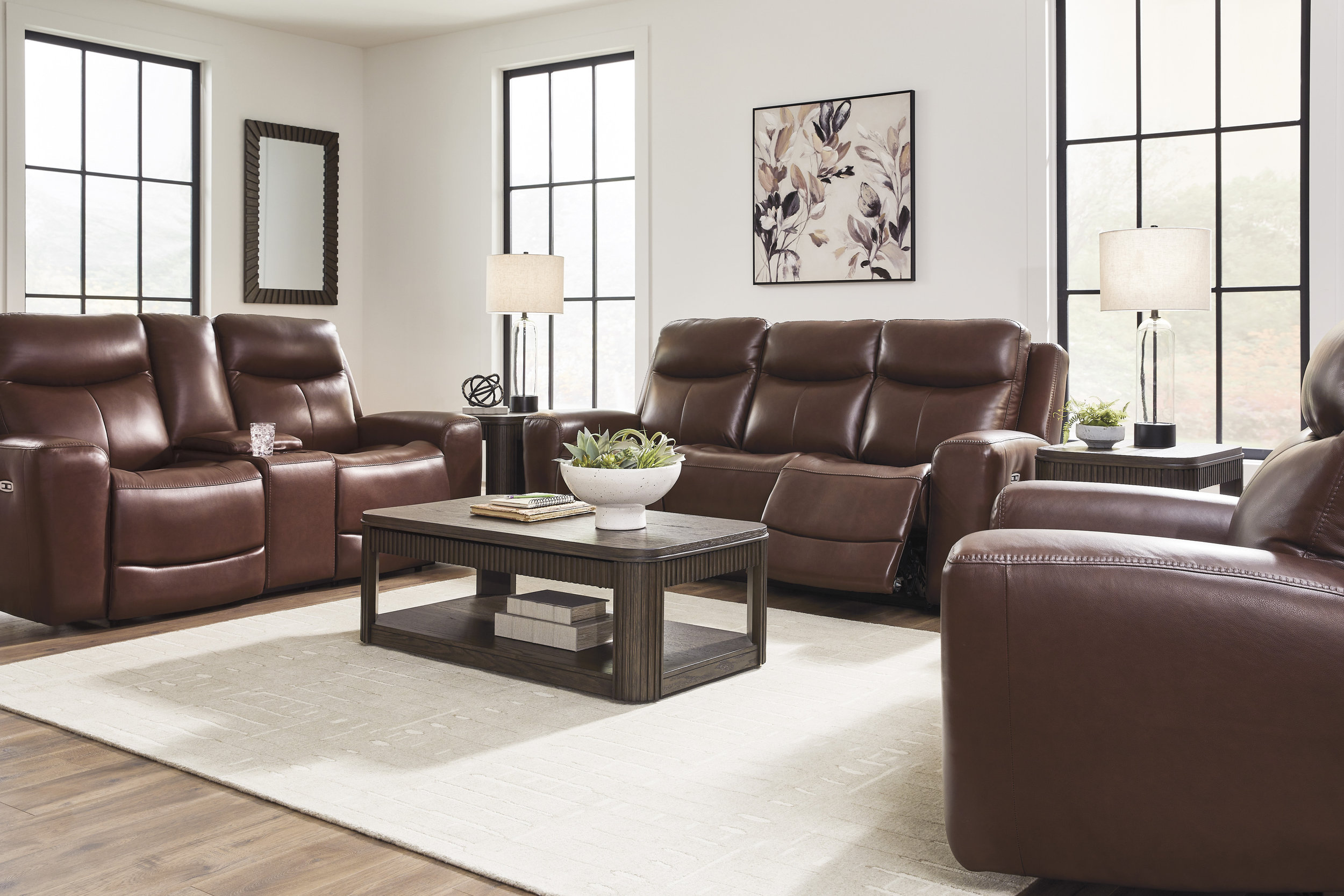 Next Move Leather Power Reclining Living Room Set with Adjustable Headrest