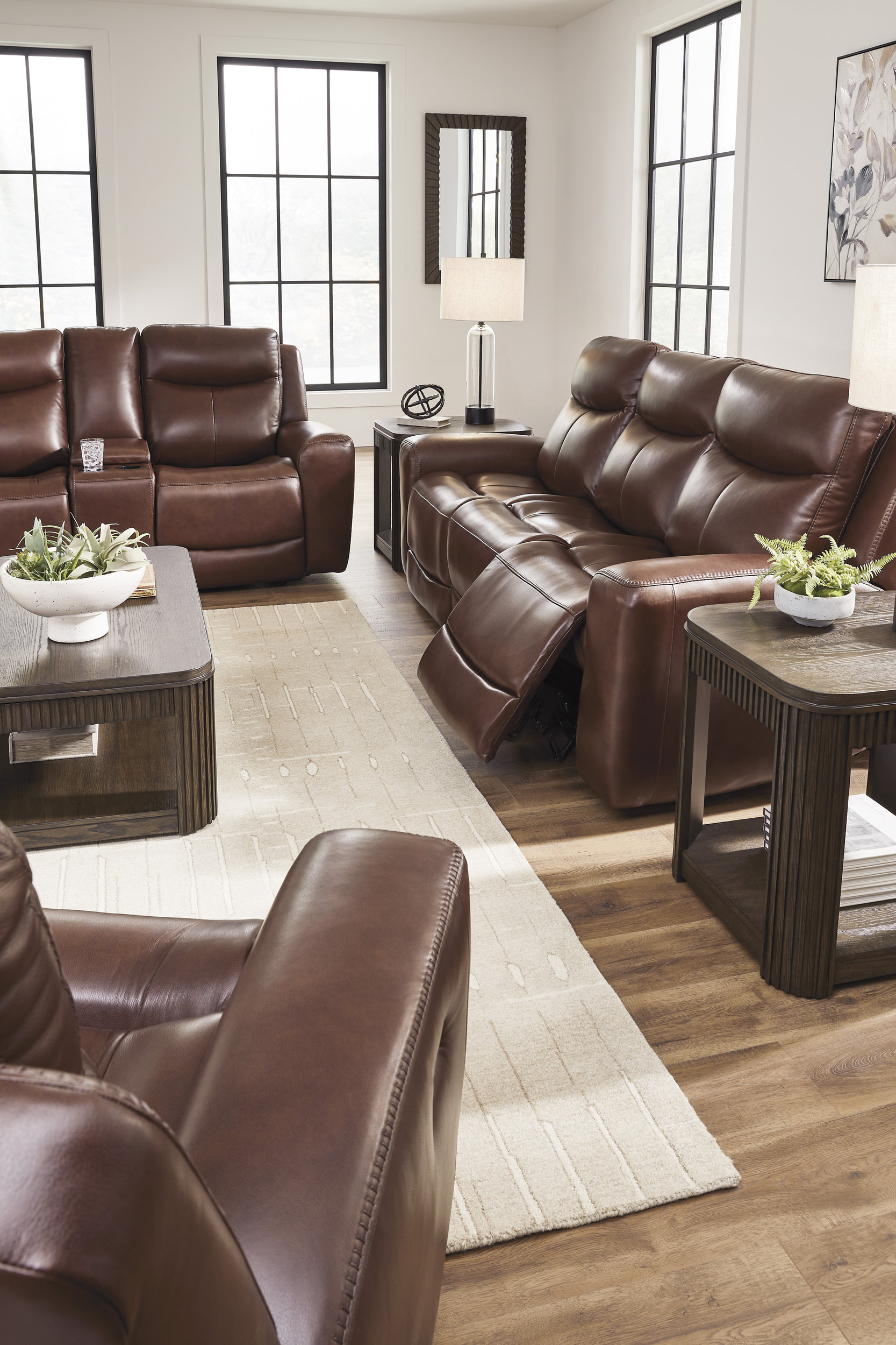 Next Move Leather Power Reclining Living Room Set with Adjustable Headrest
