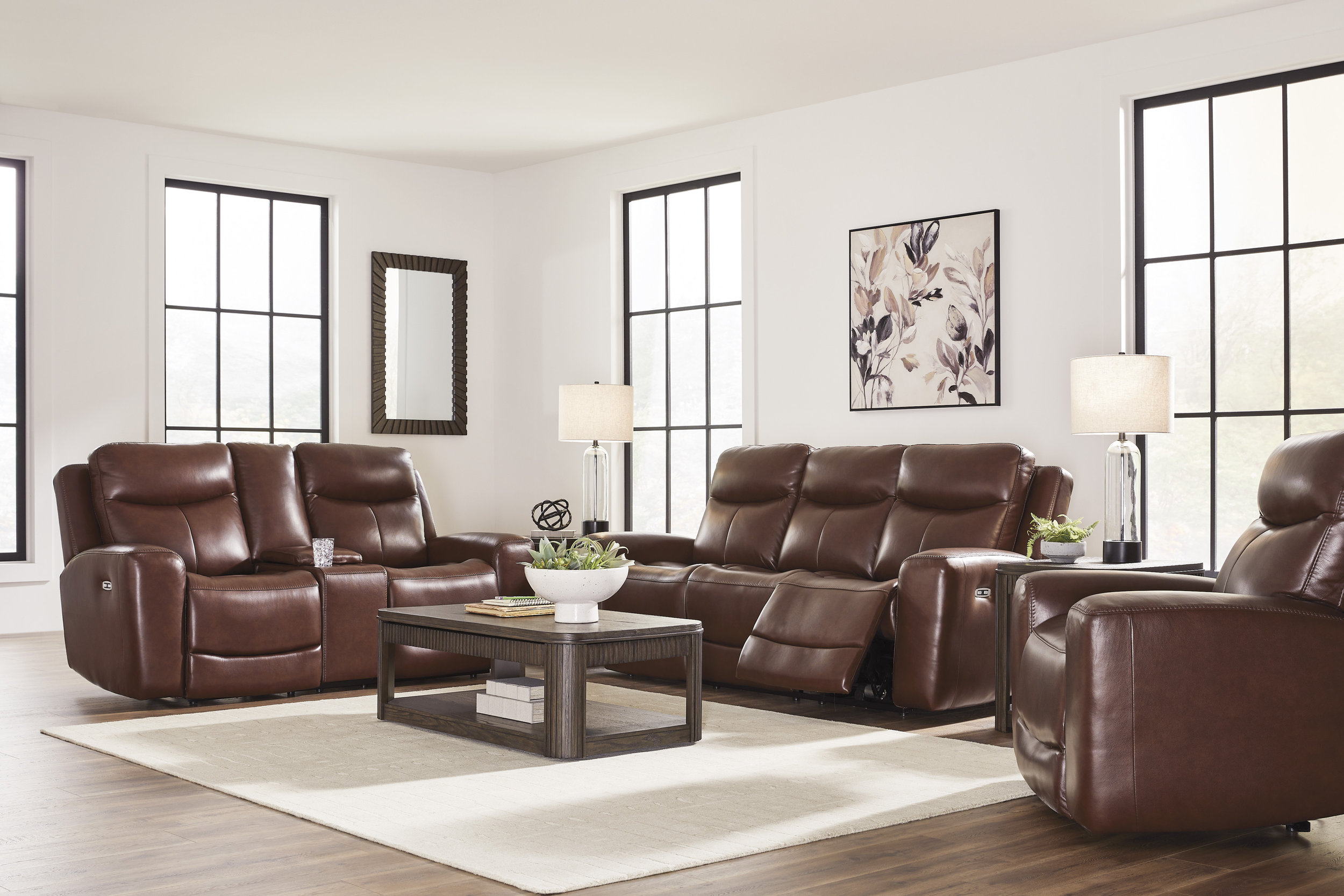 Next Move Leather Power Reclining Living Room Set with Adjustable Headrest