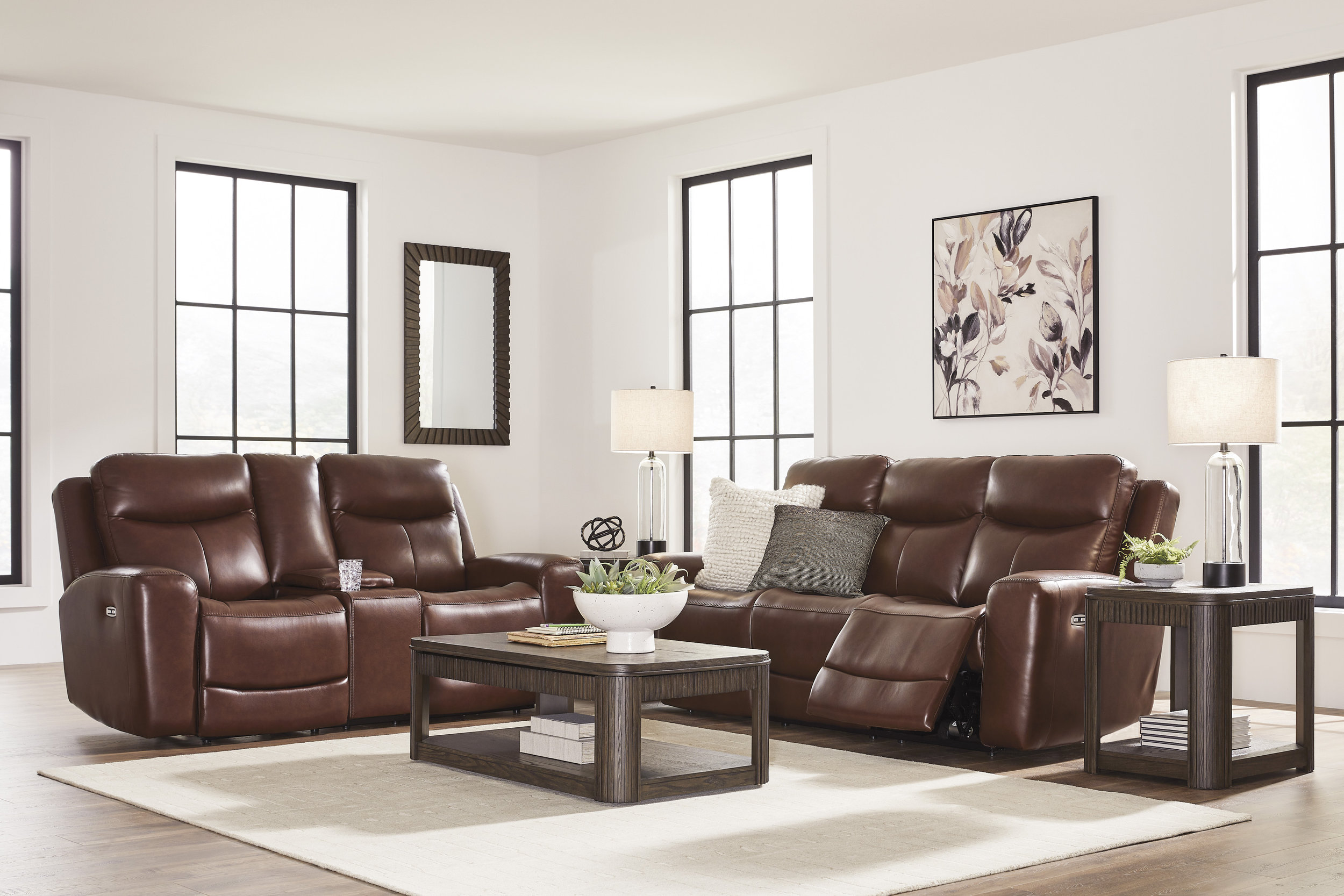 Next Move Leather Power Reclining Living Room Set with Adjustable Headrest