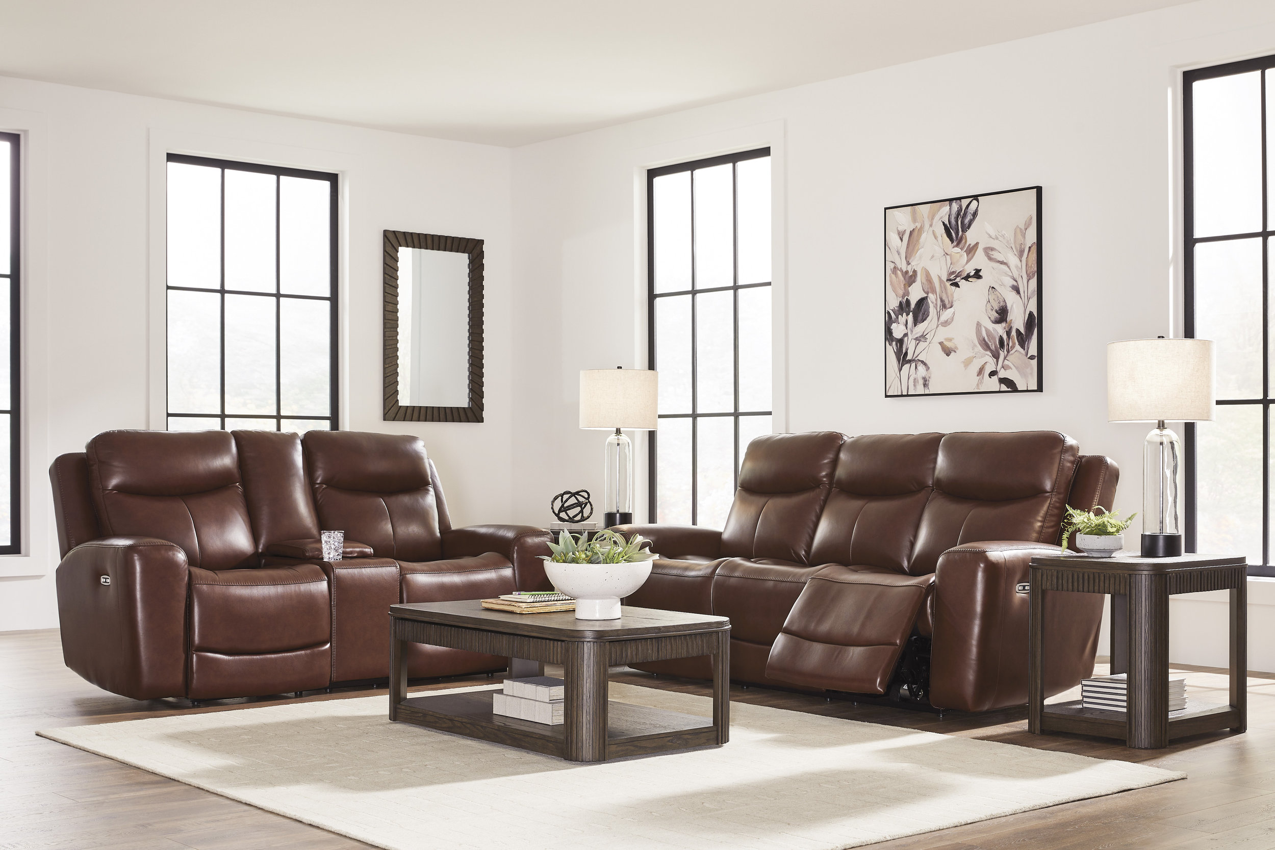 Next Move Leather Power Reclining Living Room Set with Adjustable Headrest