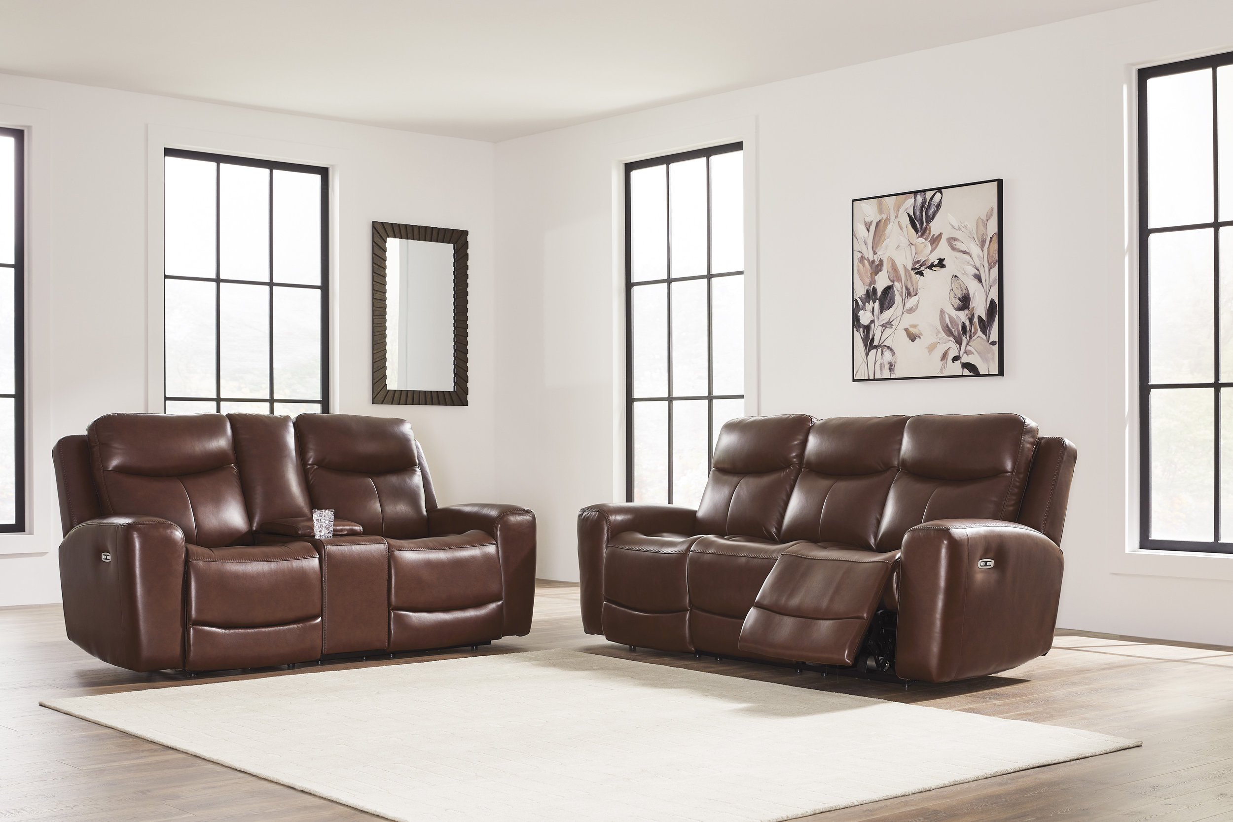 Next Move Leather Power Reclining Living Room Set with Adjustable Headrest