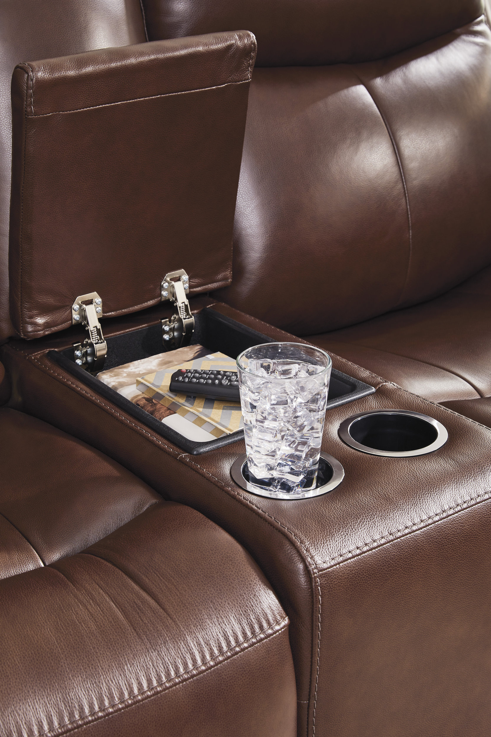 Next Move Power Reclining Loveseat | Mahogany Leather & Adjustable Headrest