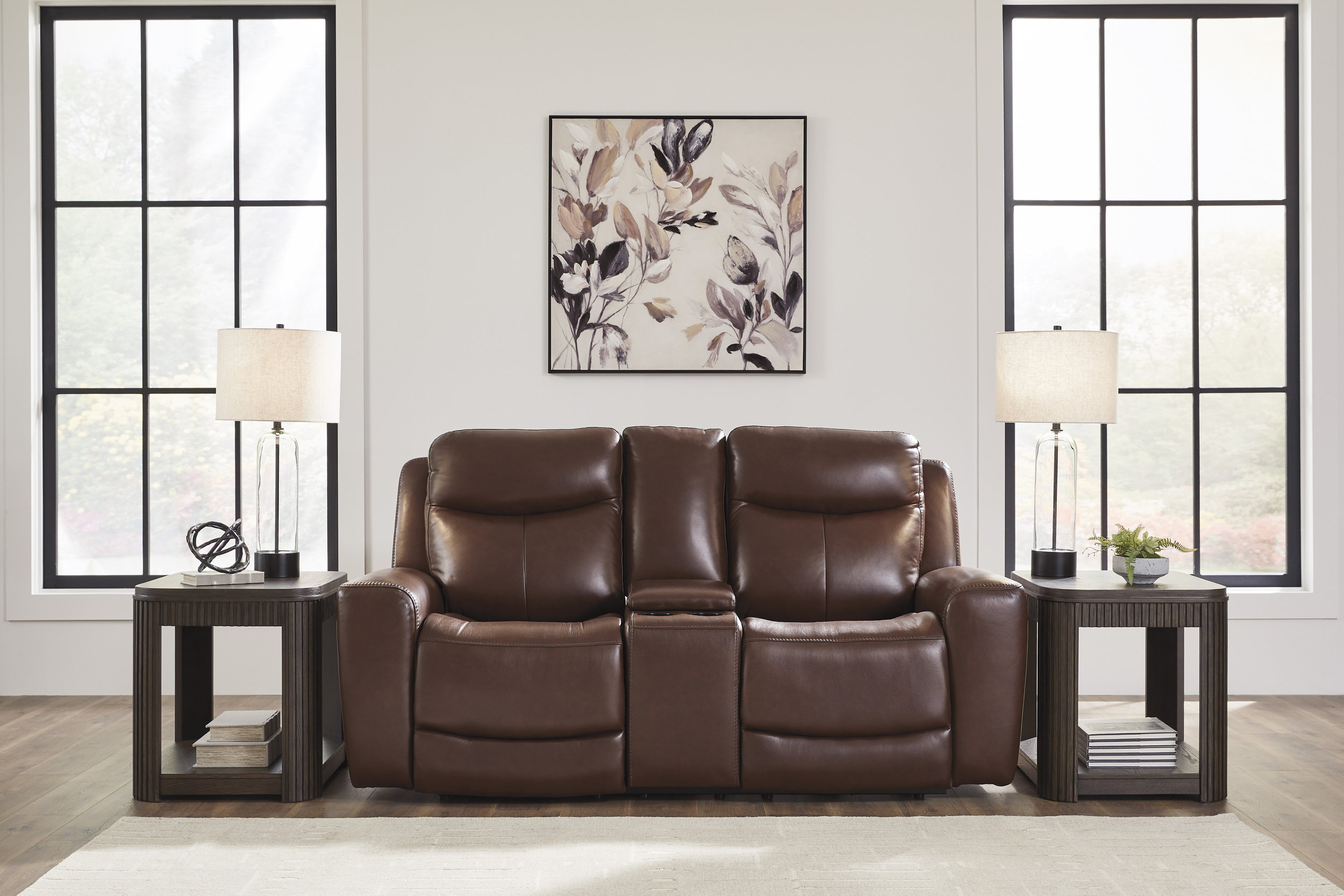 Next Move Leather Power Reclining Living Room Set with Adjustable Headrest