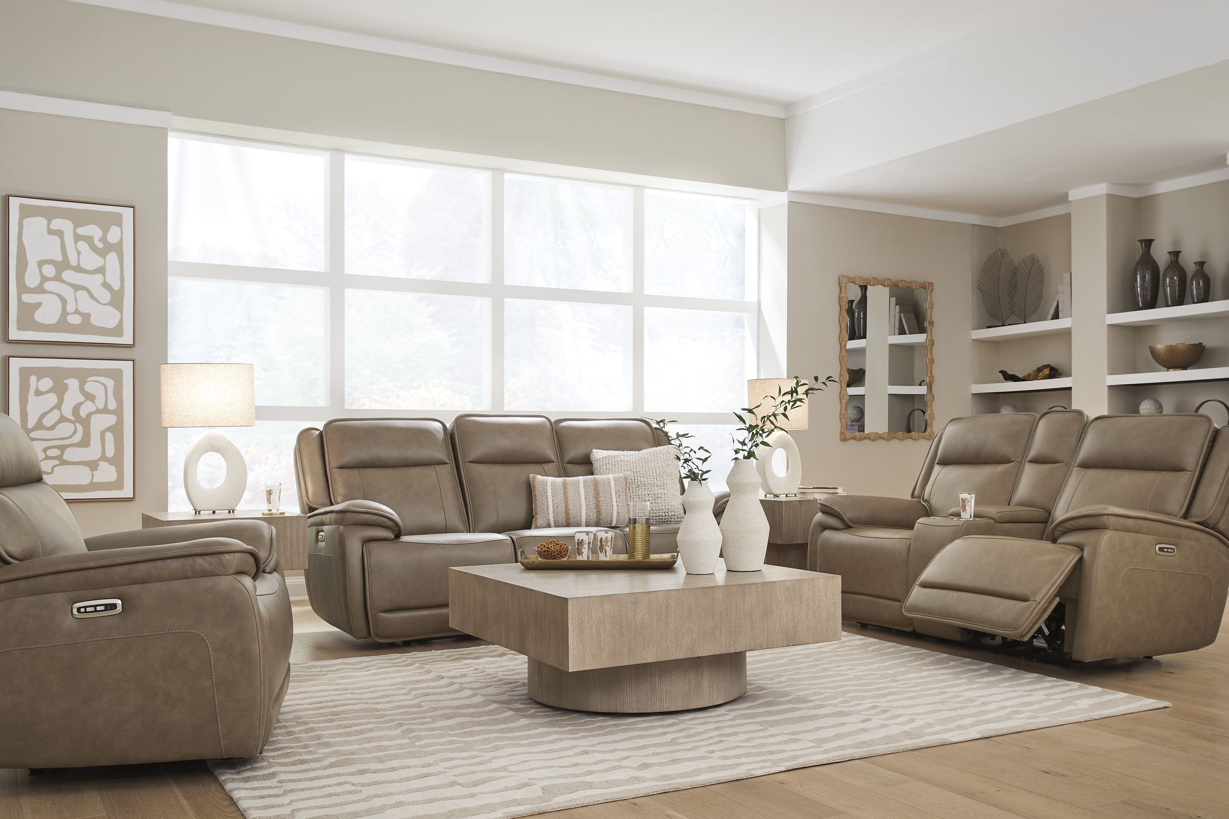Glencroft Leather Power Reclining Loveseat w/Console & Adjustable Headrests