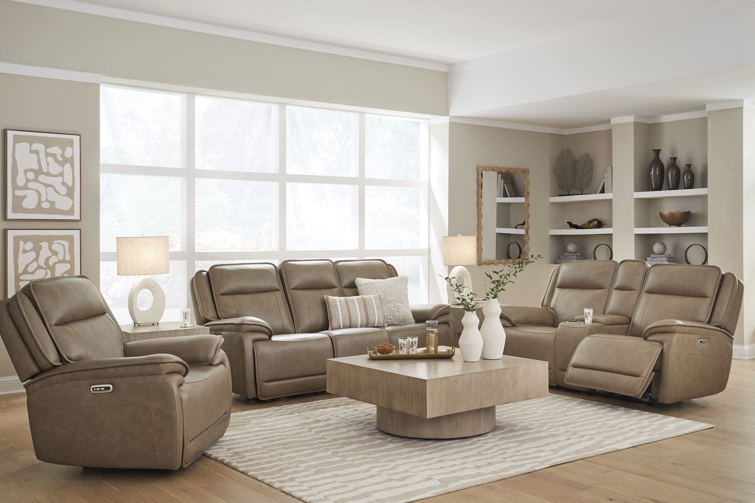 Glencroft Leather Power Reclining Living Set