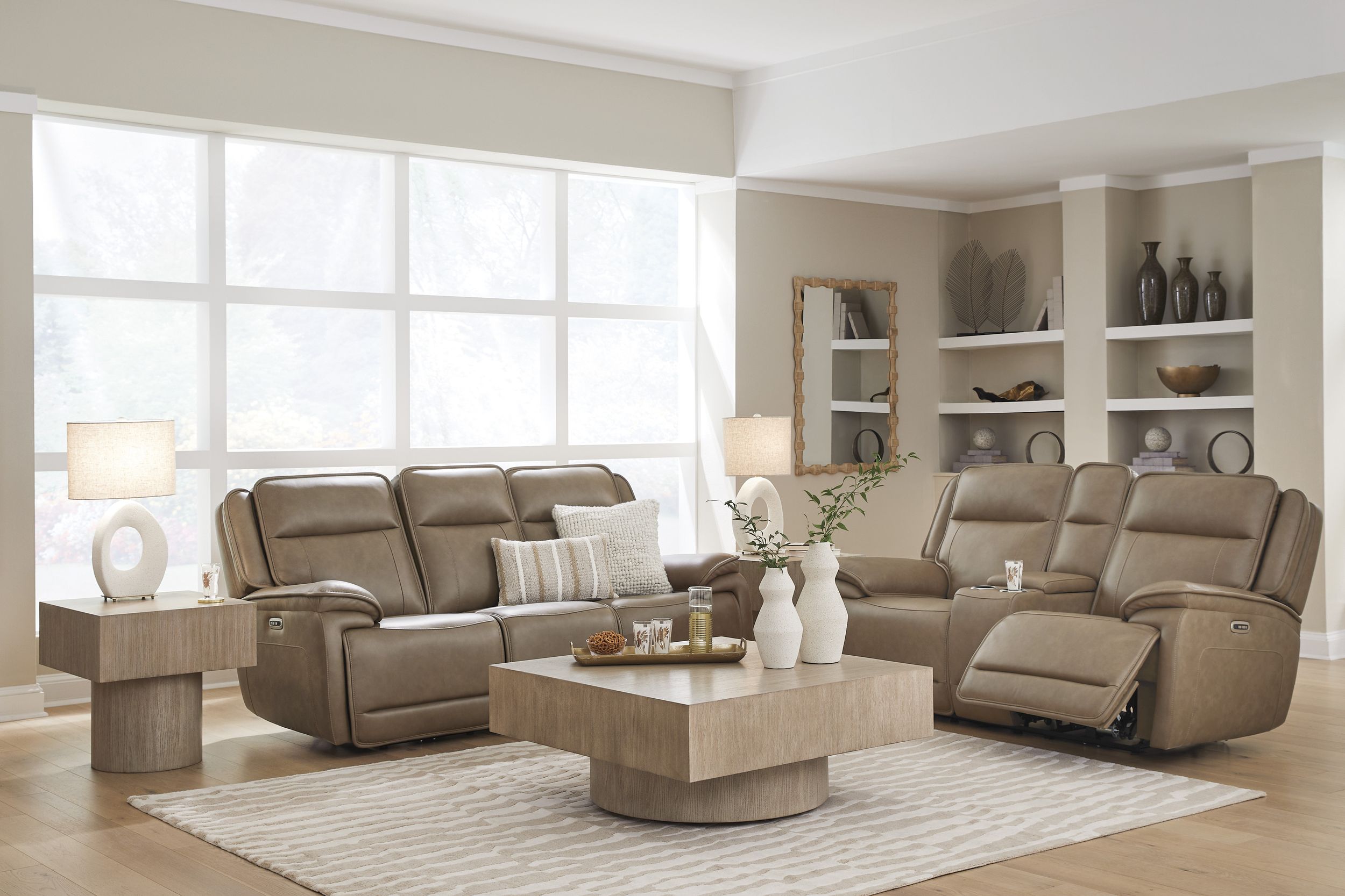 Glencroft Leather Power Reclining Living Set