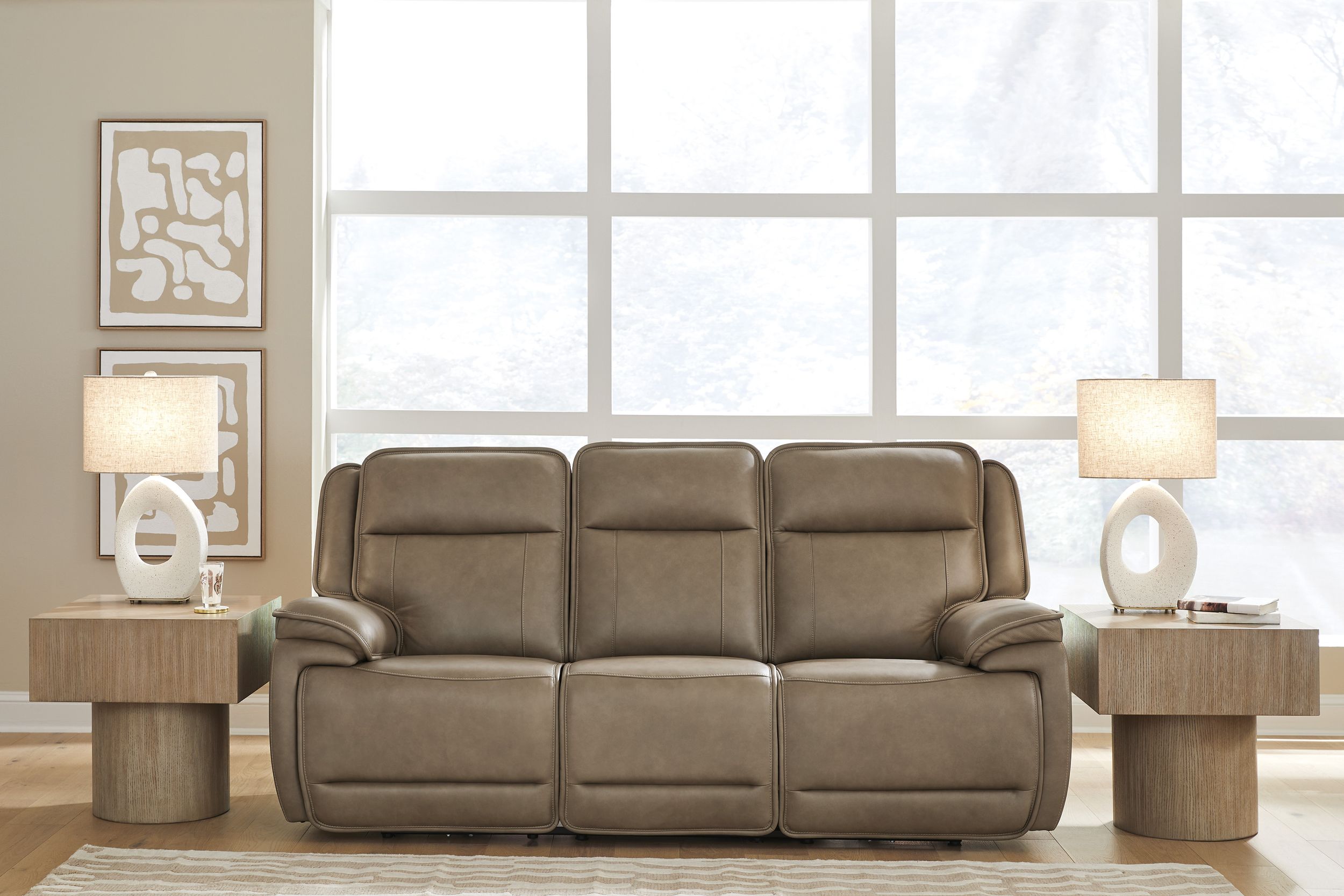 Glencroft Leather Power Reclining Sofa w/Adjustable Headrests