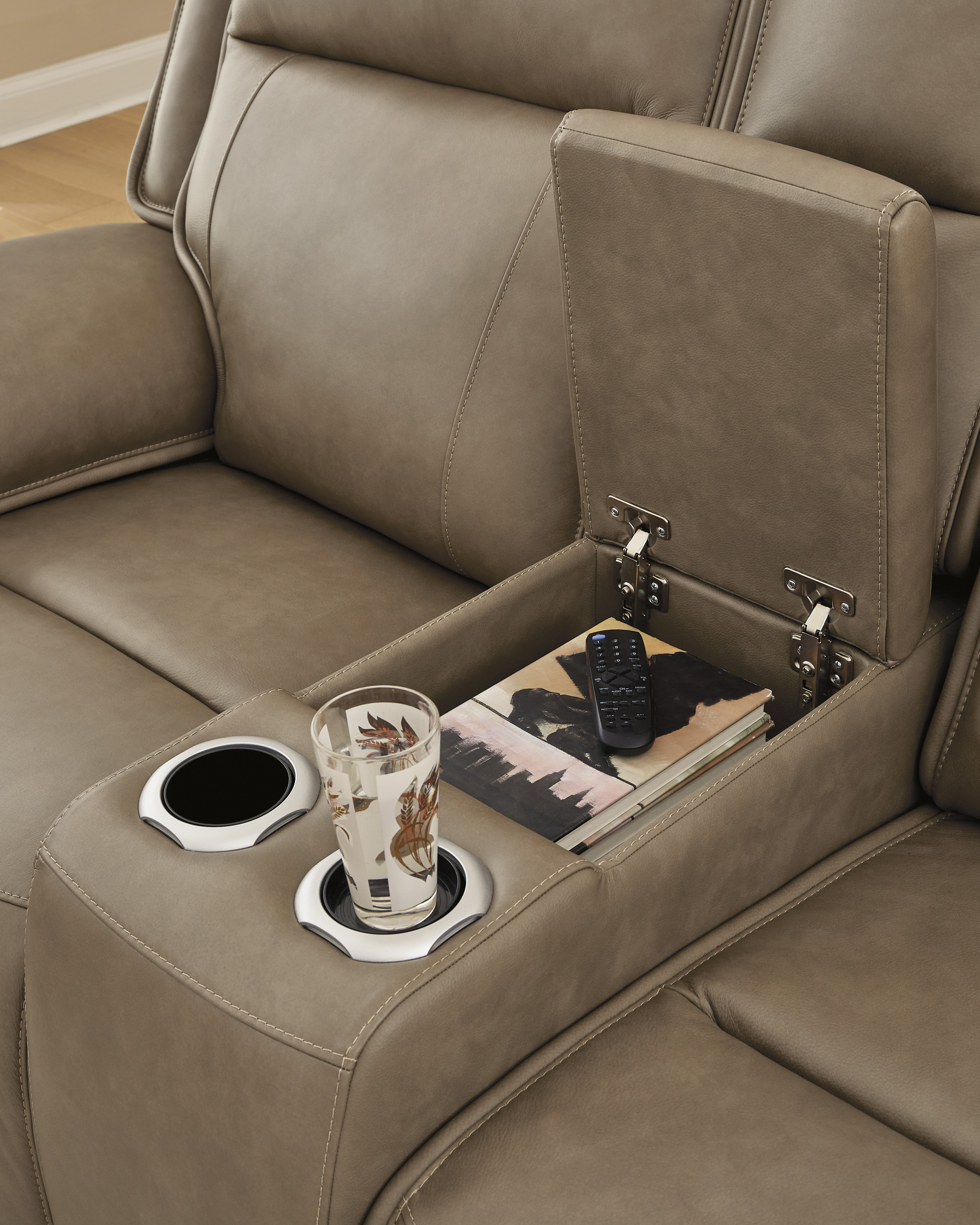 Glencroft Leather Power Reclining Loveseat w/Console & Adjustable Headrests