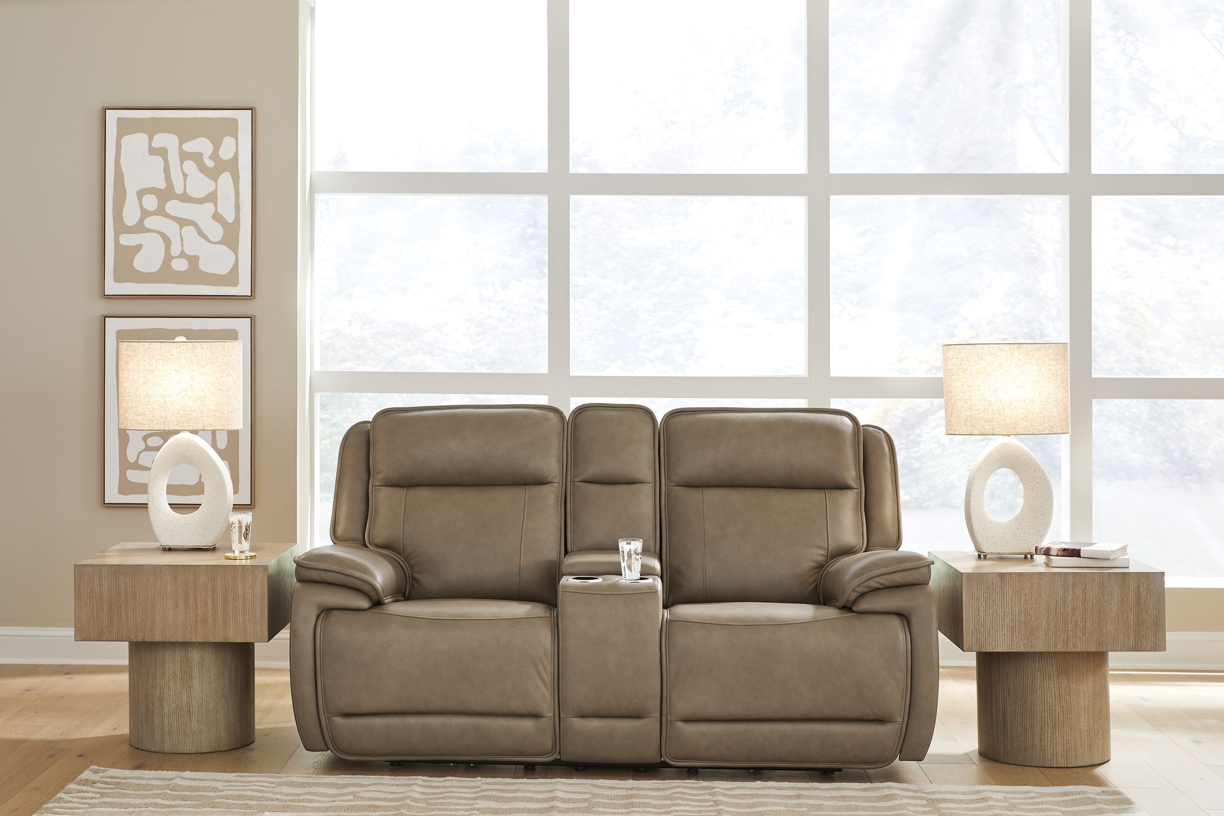 Glencroft Leather Power Reclining Loveseat w/Console & Adjustable Headrests