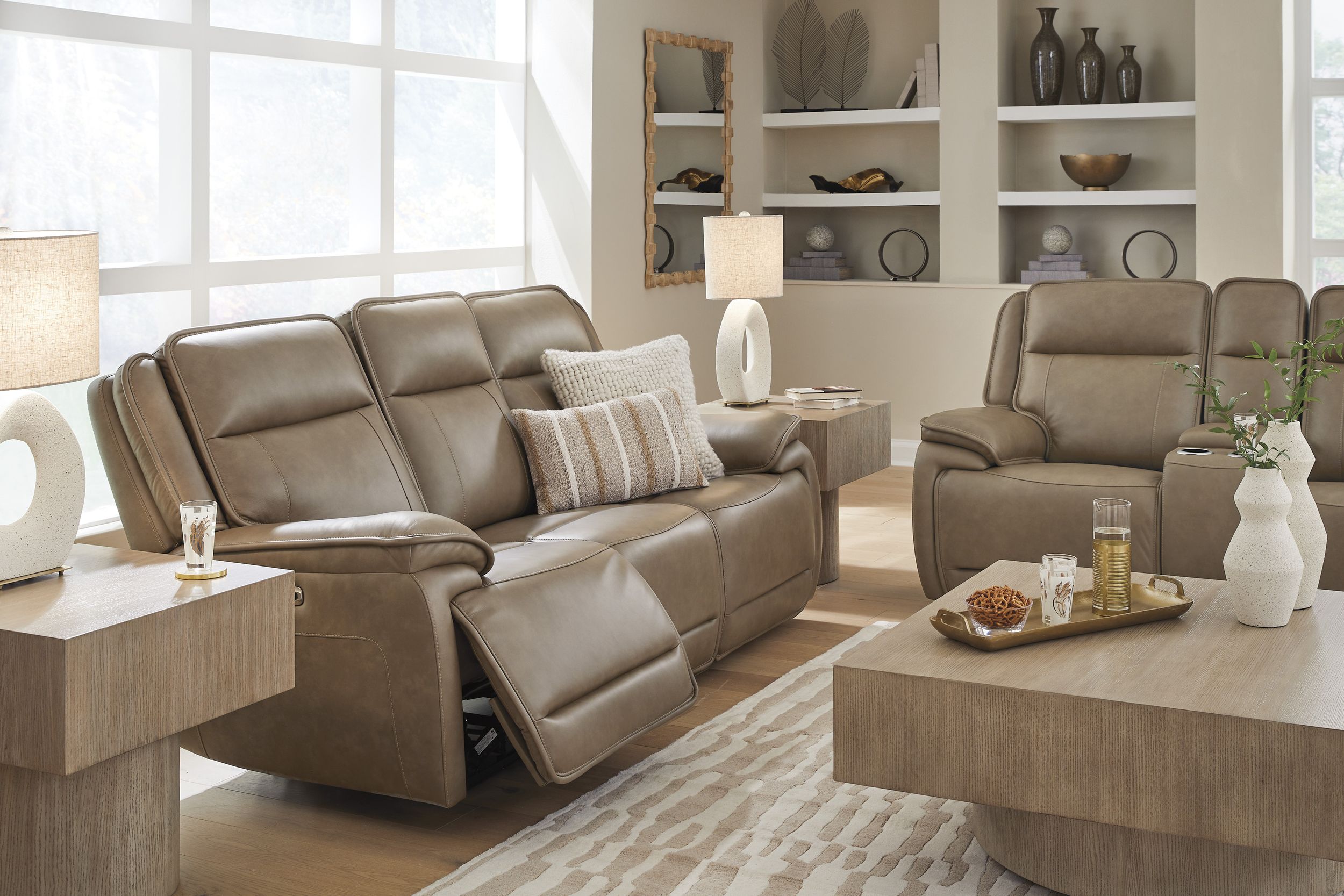 Glencroft Leather Power Reclining Sofa w/Adjustable Headrests