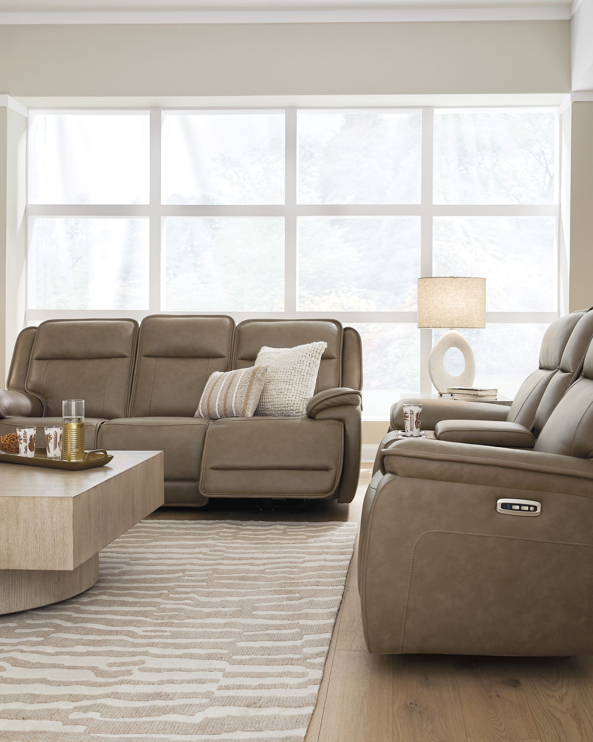 Glencroft Leather Power Reclining Living Set