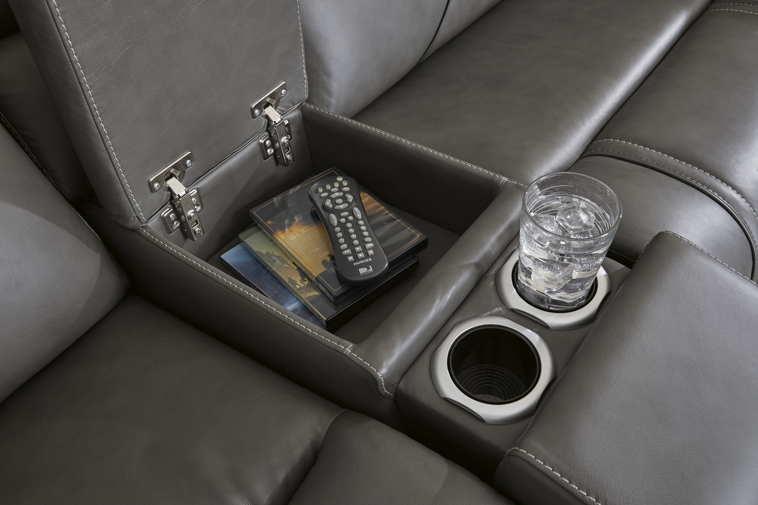5Z-Pittson Leather 3-Piece Modular Power Reclining Loveseat with Console