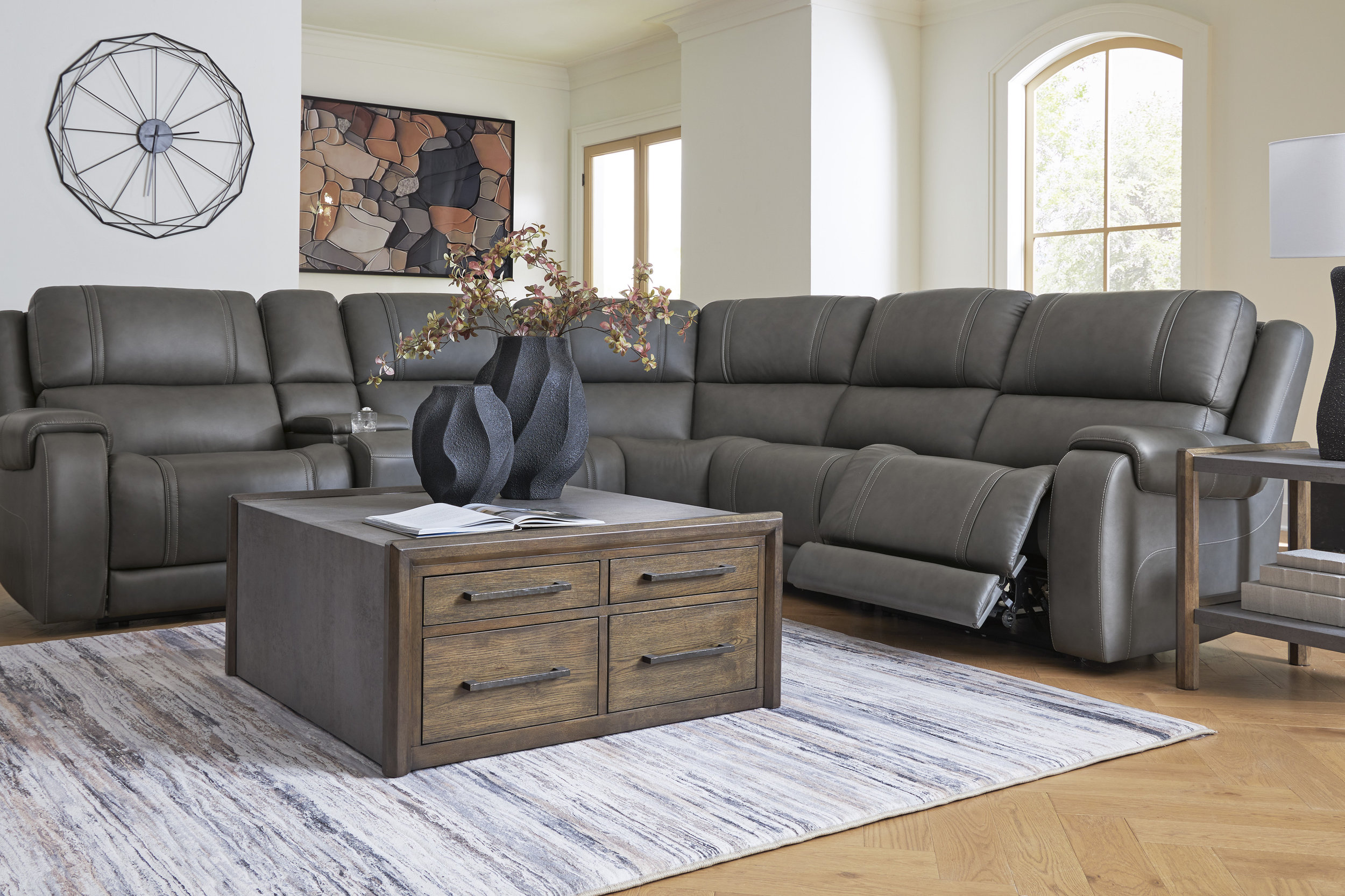 5Z-Pittson L-Shaped Leather 6-Piece Power Reclining Sectional
