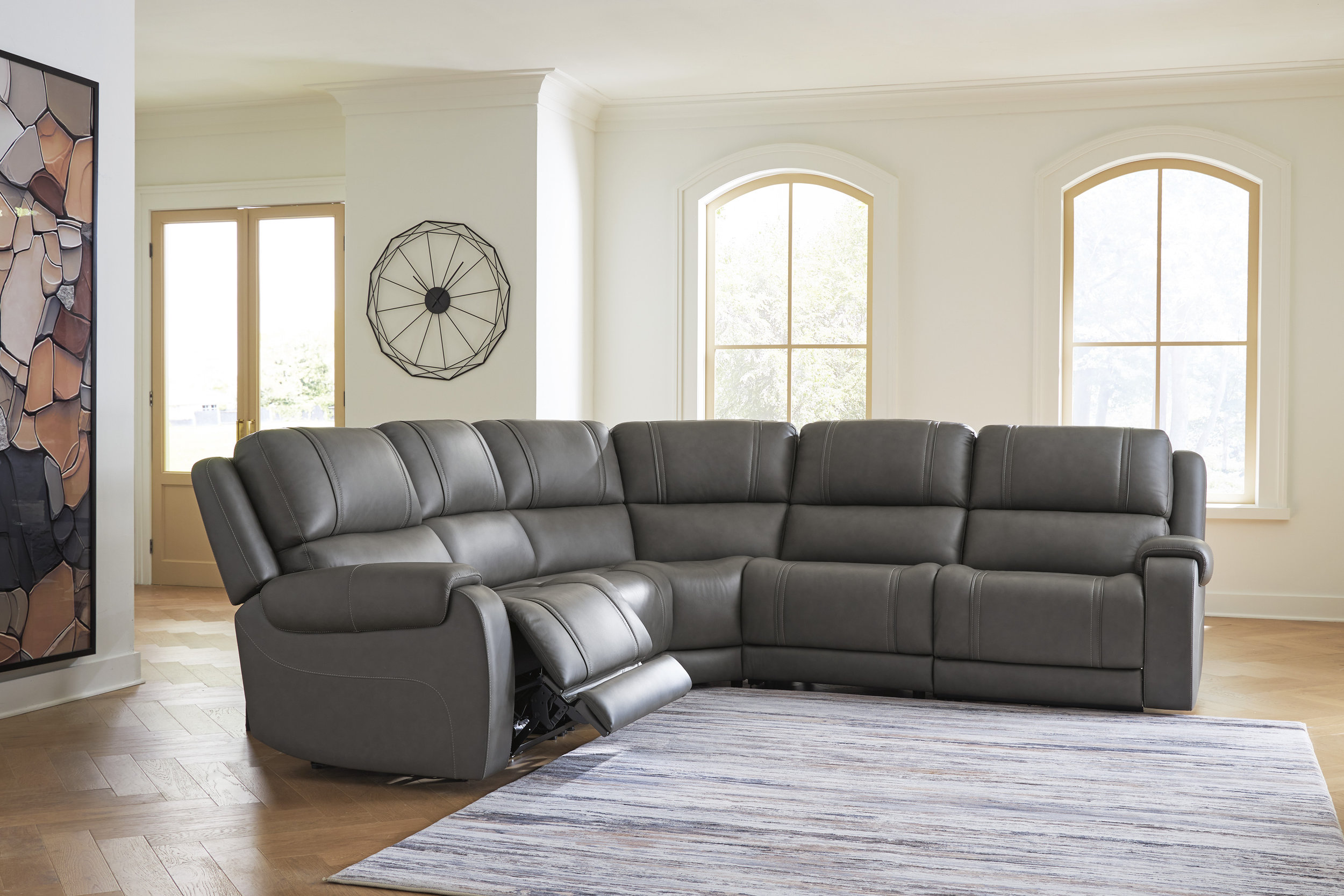 5Z-Pittson L-Shaped Leather 5-Piece Power Reclining Sectional