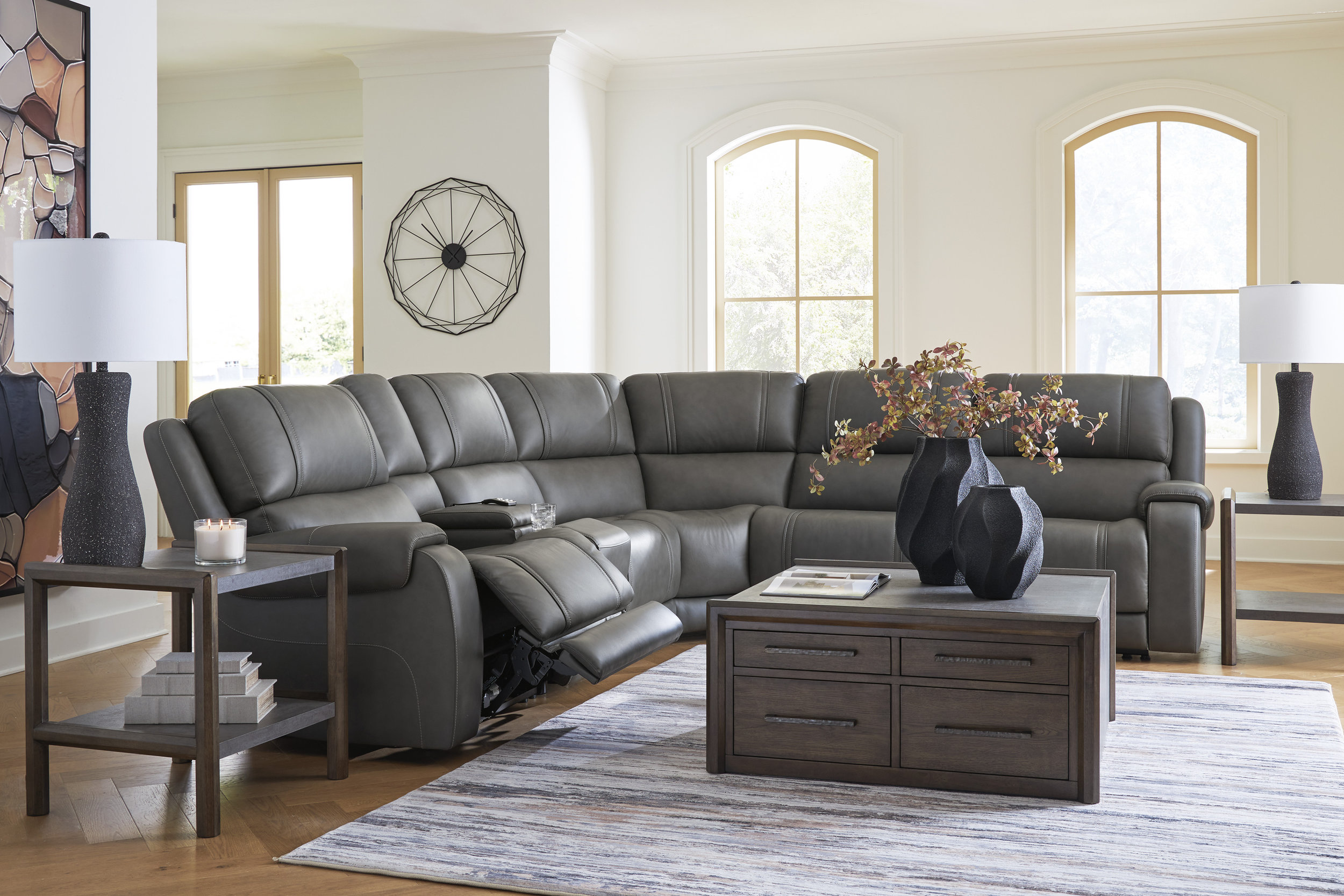 5Z-Pittson L-Shaped Leather 6-Piece Power Reclining Sectional